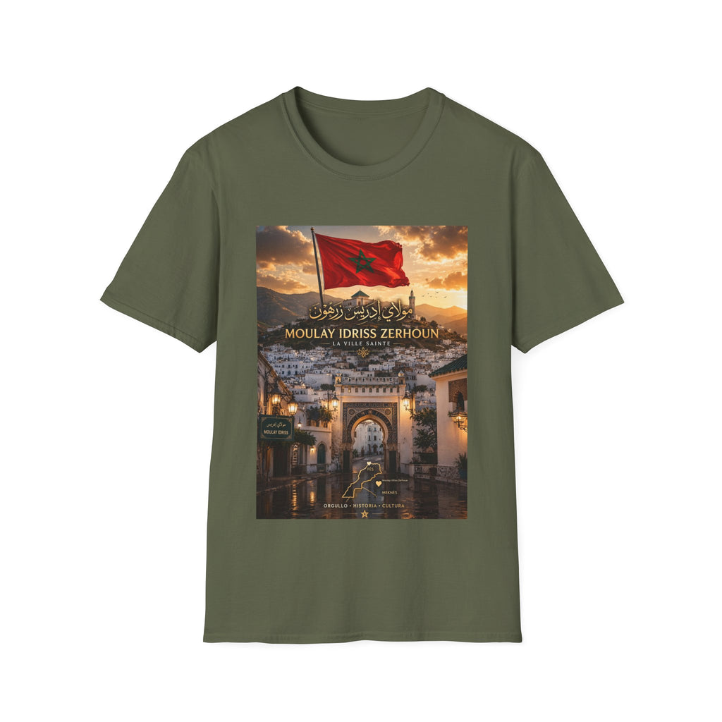 Moulay Idriss Zerhoun Morocco Flag T‑Shirt — Scenic Sunset Cityscape Tee - LUMÏA