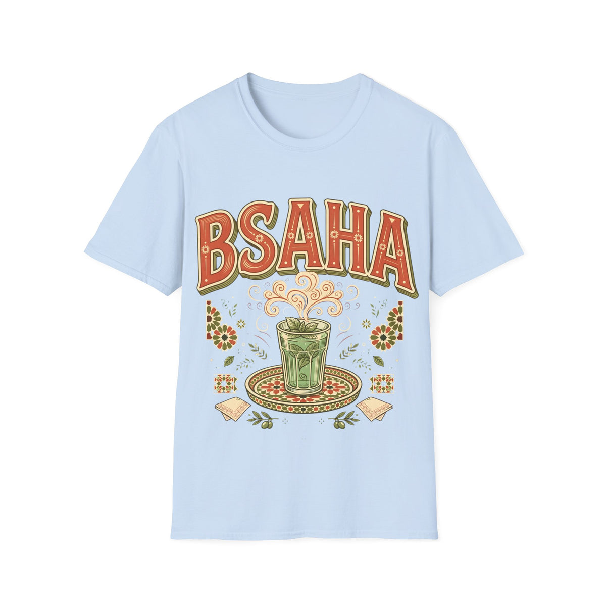 T-Shirt — 'BSAHA' Retro Floral Tee with Matcha Glass Graphic - LUMÏA