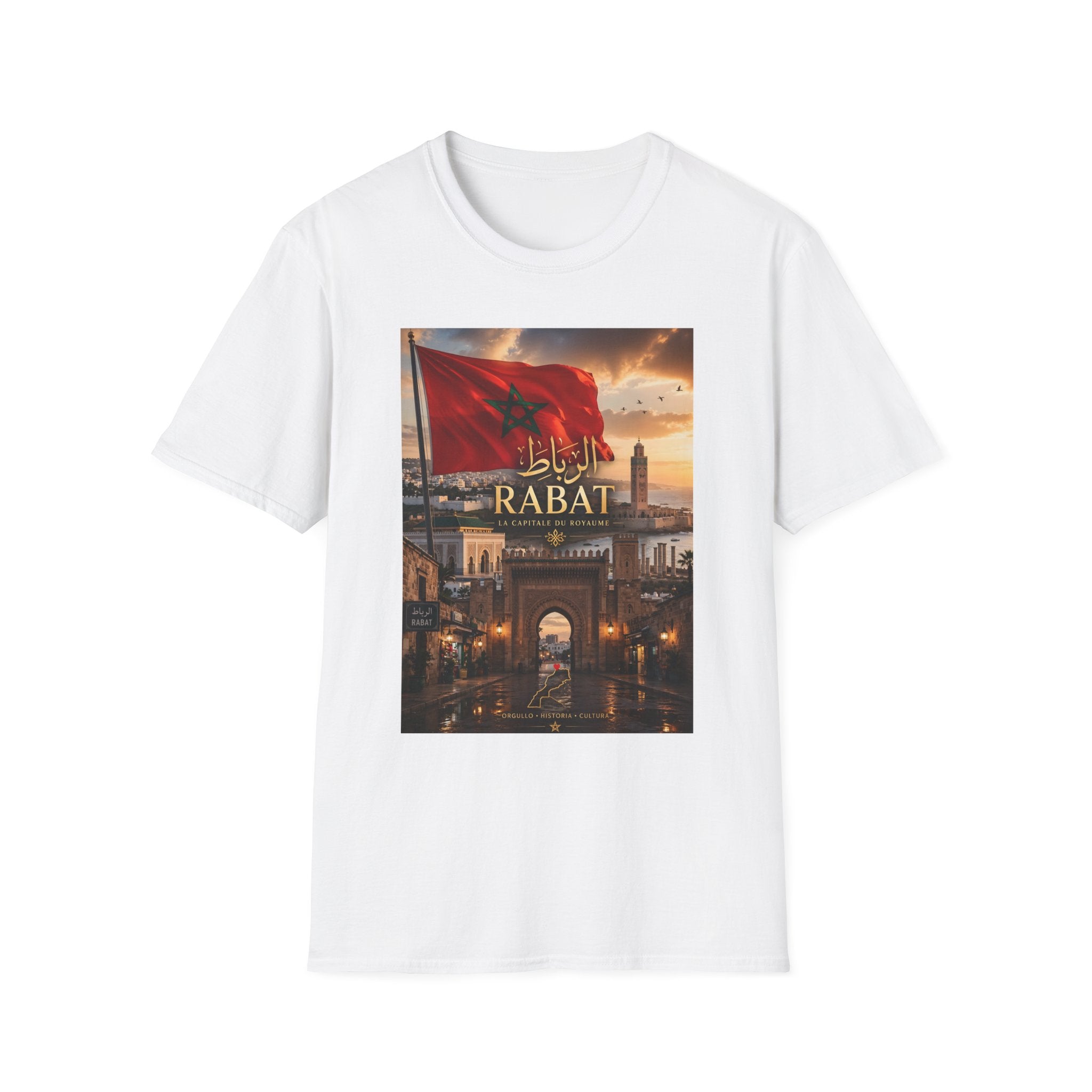 Rabat Cityscape T‑Shirt — Moroccan Flag & Arabic Calligraphy - LUMÏA