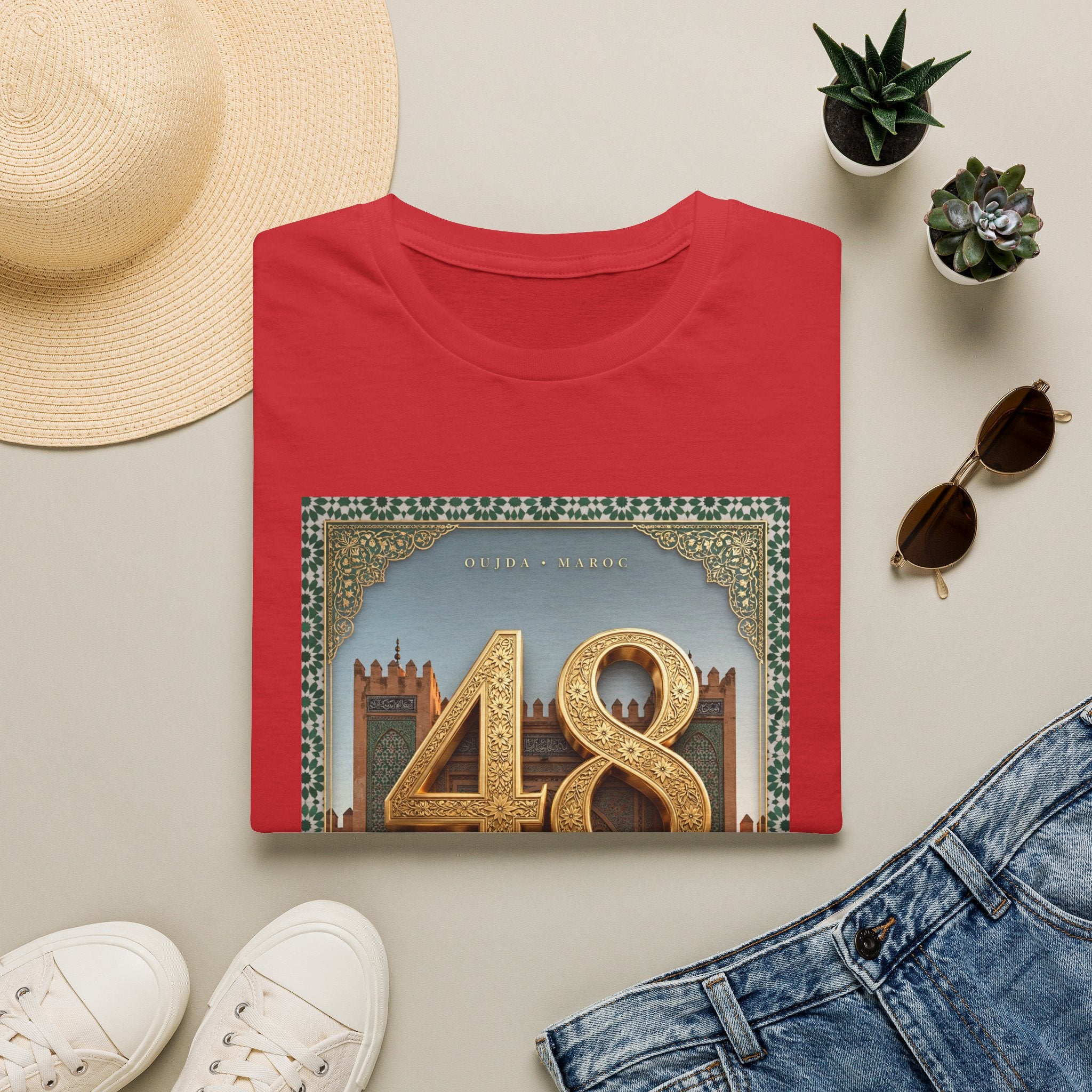 48 Oujda Arch Gold T-Shirt — Moroccan City Souvenir Graphic Tee - LUMÏA