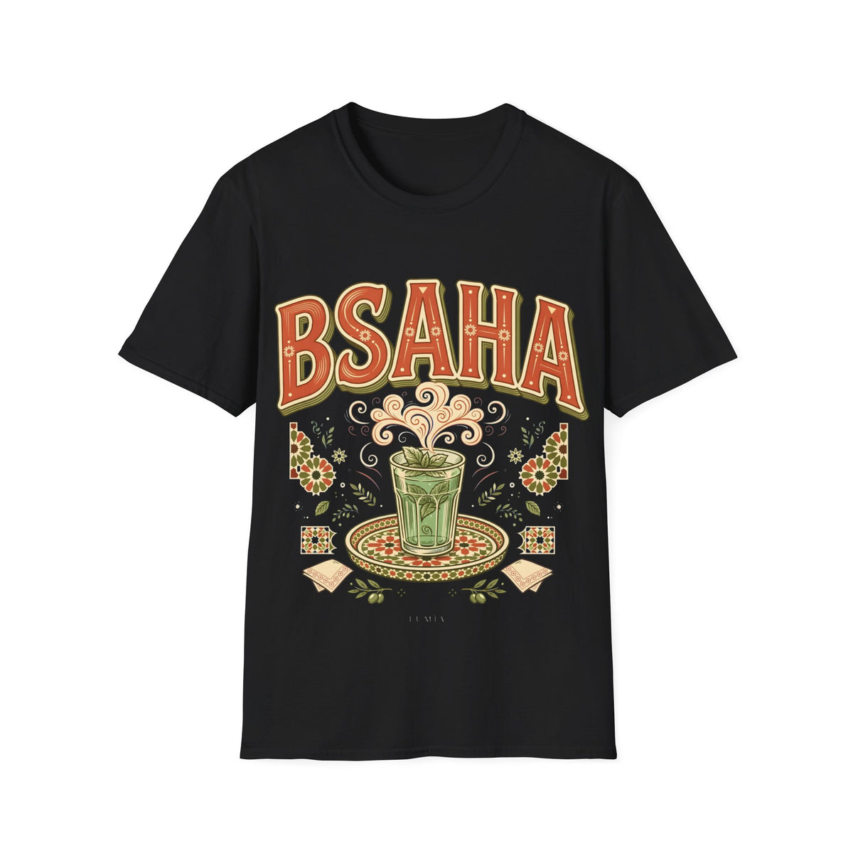T-Shirt — 'BSAHA' Retro Floral Tee with Matcha Glass Graphic - LUMÏA