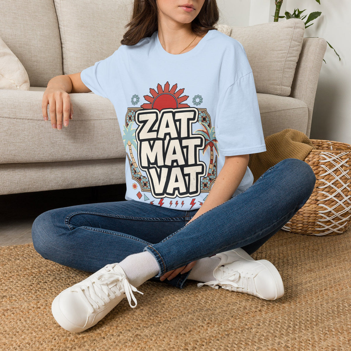 ZAT MAT VAT Graphic T-Shirt — Retro Sun & Palm Beach Vibe Tee - LUMÏA