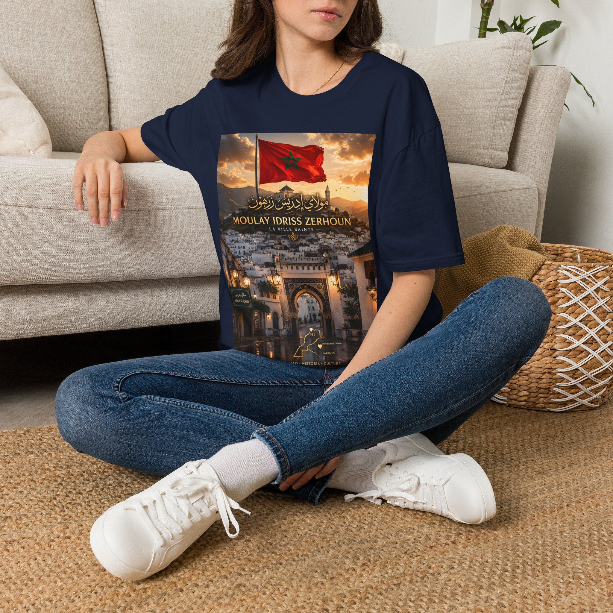 Moulay Idriss Zerhoun Morocco Flag T‑Shirt – Scenic Cityscape Tee