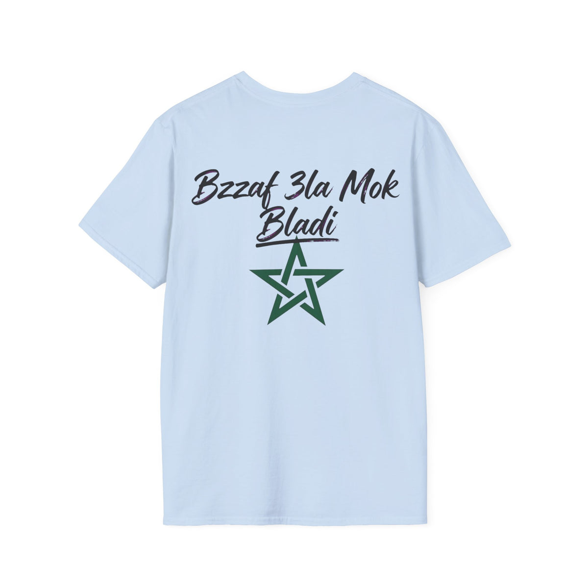 Moroccan Pride T-Shirt — 'N'moutou Bel 3in, T'moutou Bel Ghira' with Star Back - LUMÏA