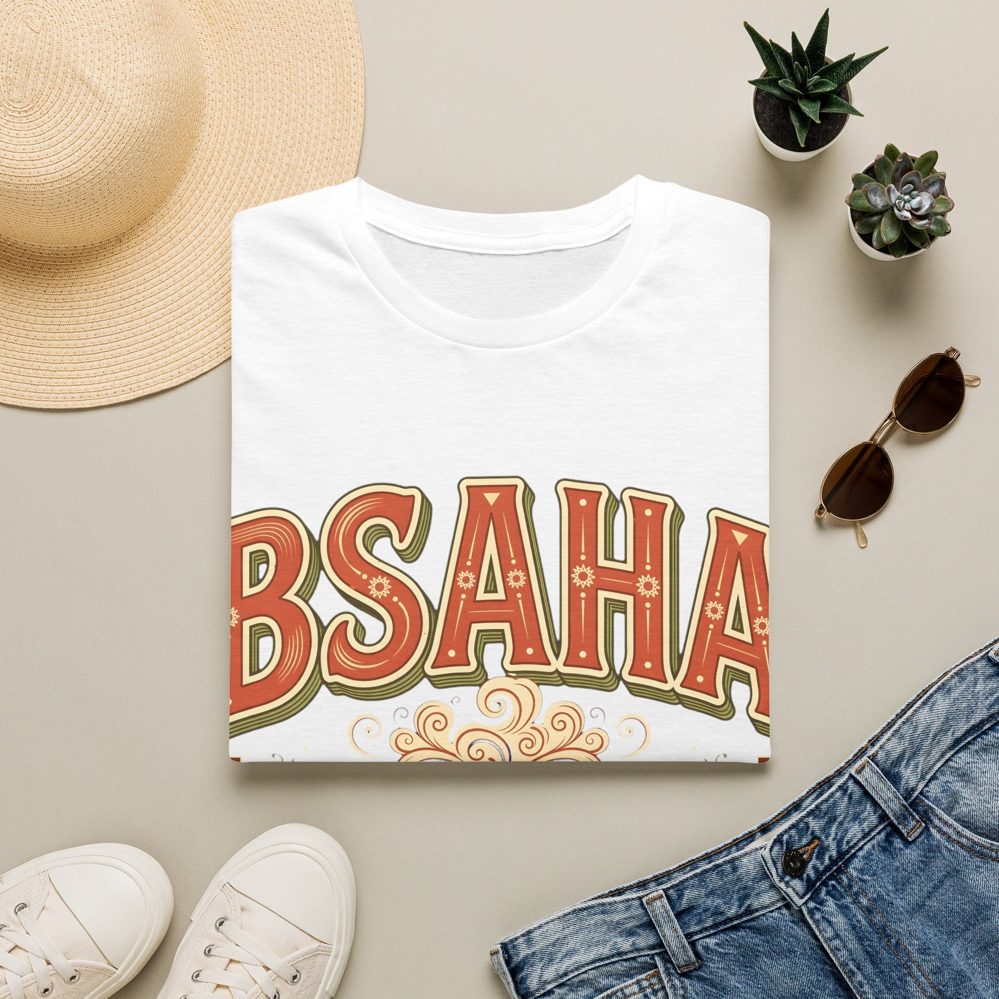 T-Shirt — 'BSAHA' Retro Floral Tee with Matcha Glass Graphic - LUMÏA