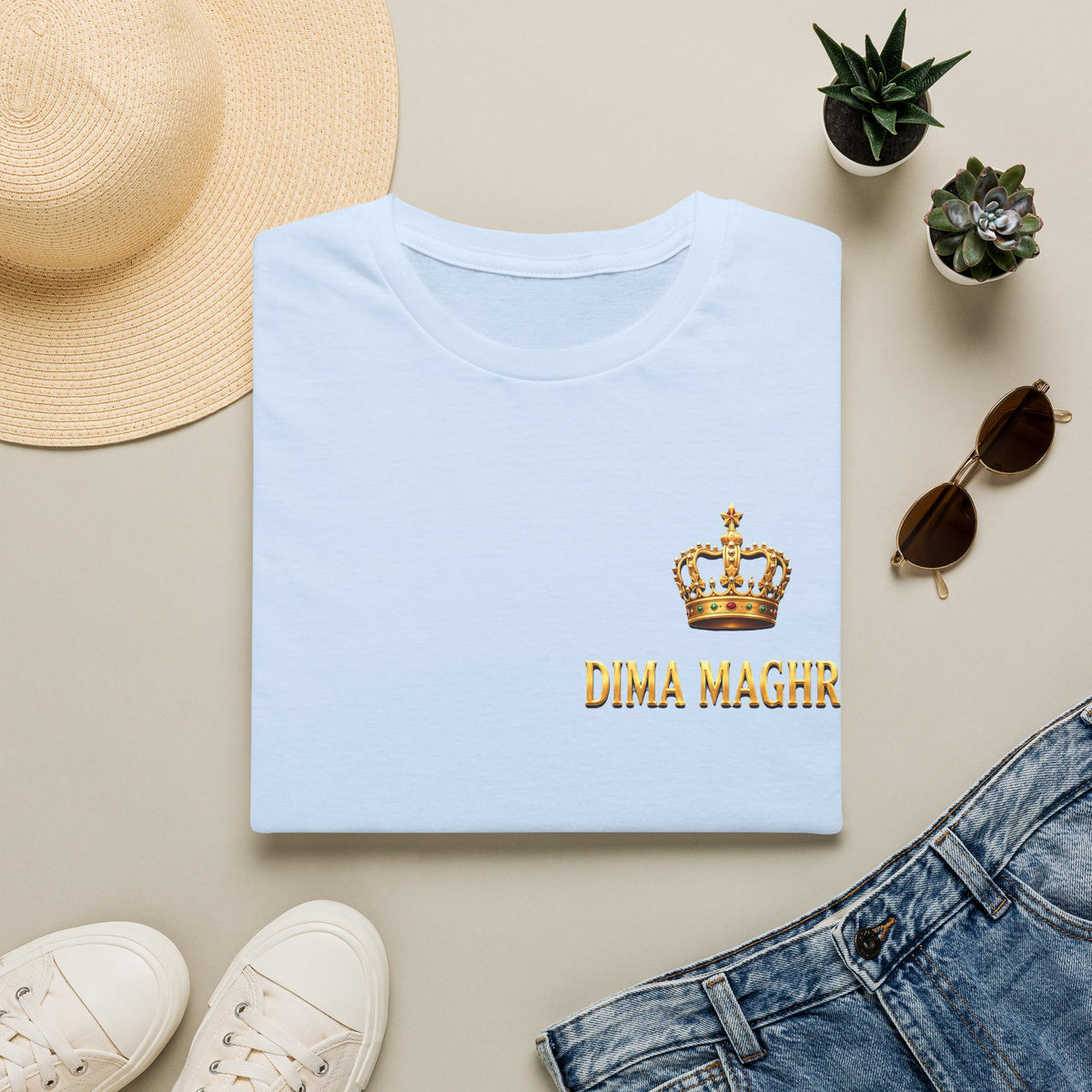 Crown Name T‑Shirt — "Dima Maghre" Embroidered Royal Chest Tee - LUMÏA