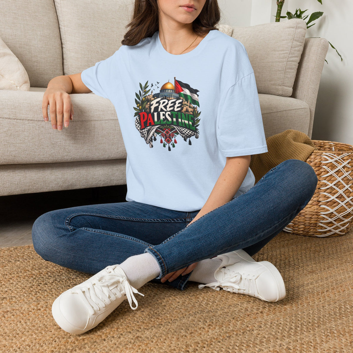 T-shirt Palestine – Motif Dôme du Rocher, branches d’olivier et drapeau - LUMÏA
