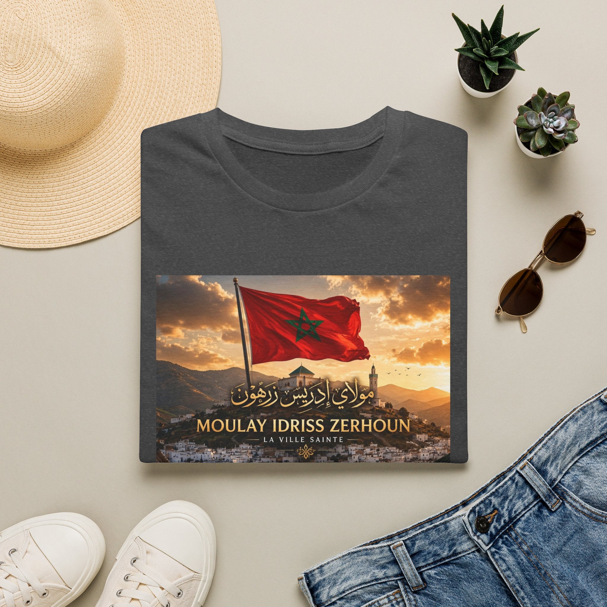 Moulay Idriss Zerhoun Morocco Flag T‑Shirt — Scenic Sunset Cityscape Tee - LUMÏA