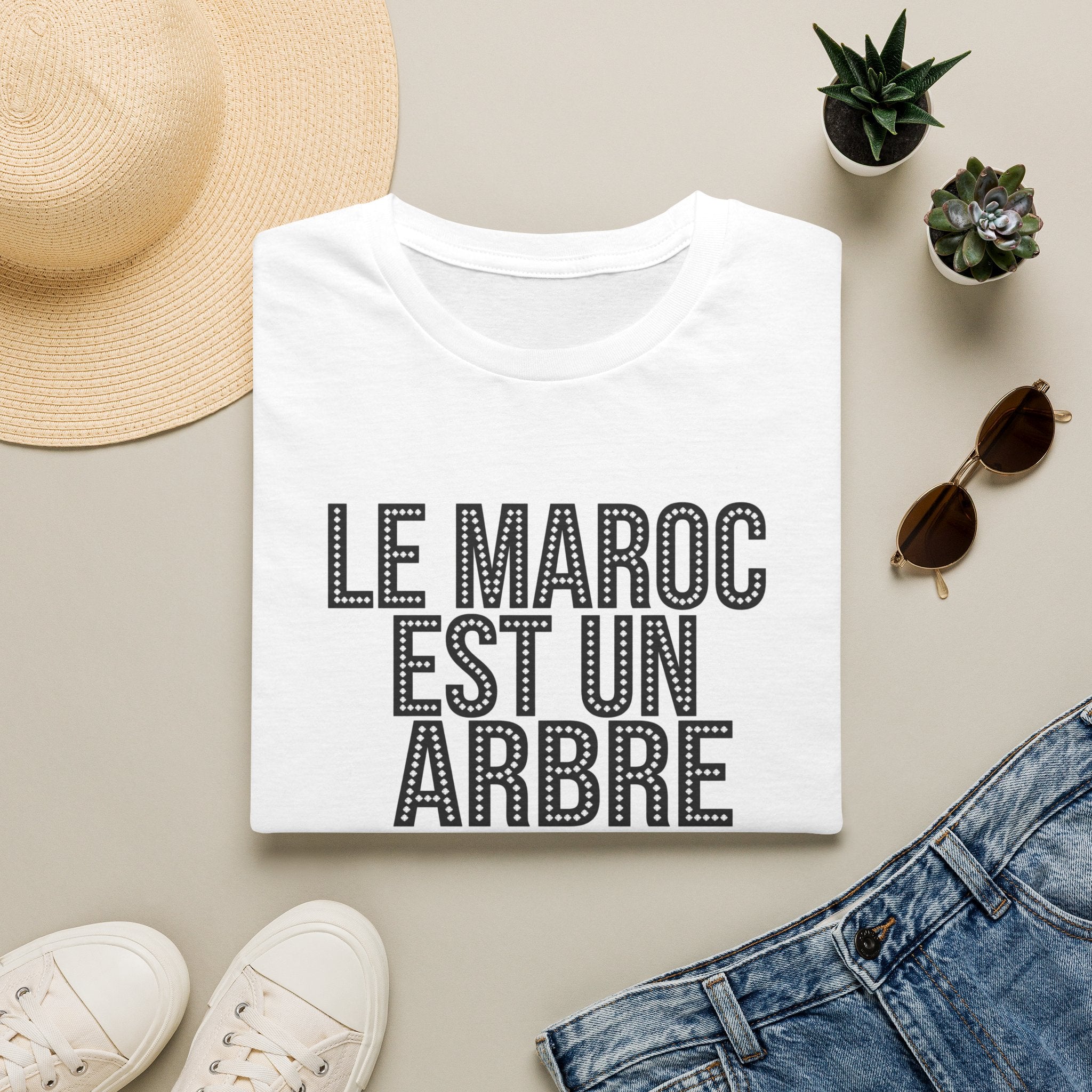 Le Maroc Est Un Arbre T‑Shirt — French Morocco Pride Tee with Green Star