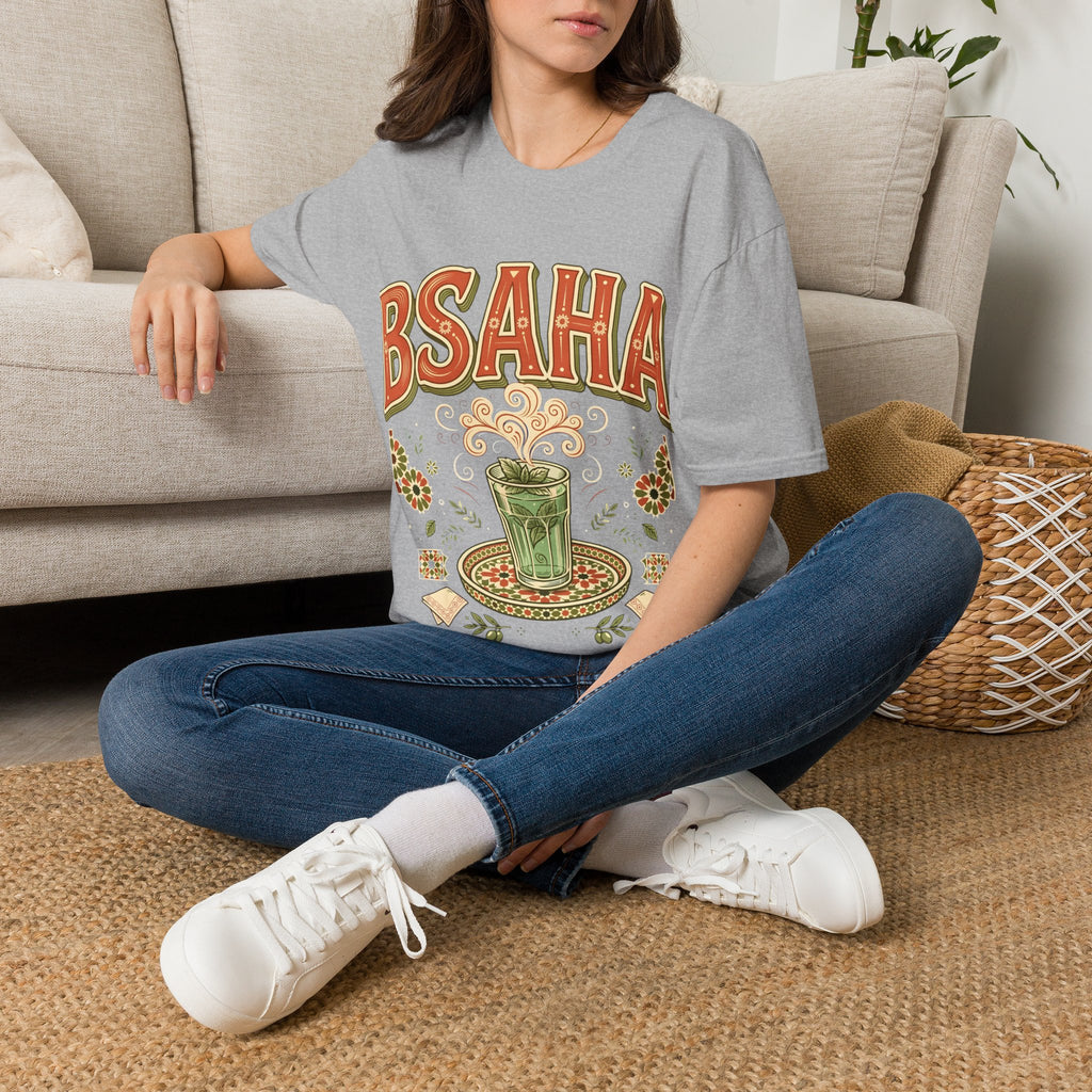 T-Shirt — 'BSAHA' Retro Floral Tee with Matcha Glass Graphic - LUMÏA
