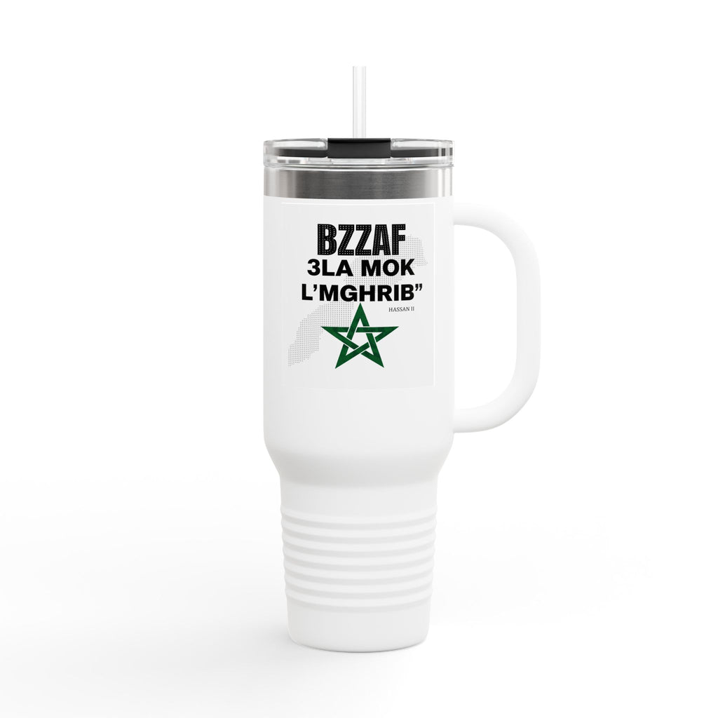 40oz Insulated Travel Mug — "Bzzaf 3la Mok L'Mghrib" Moroccan Pride Tumbler