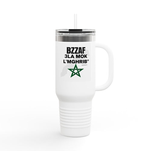 40oz Insulated Travel Mug — "Bzzaf 3la Mok L'Mghrib" Moroccan Pride Tumbler