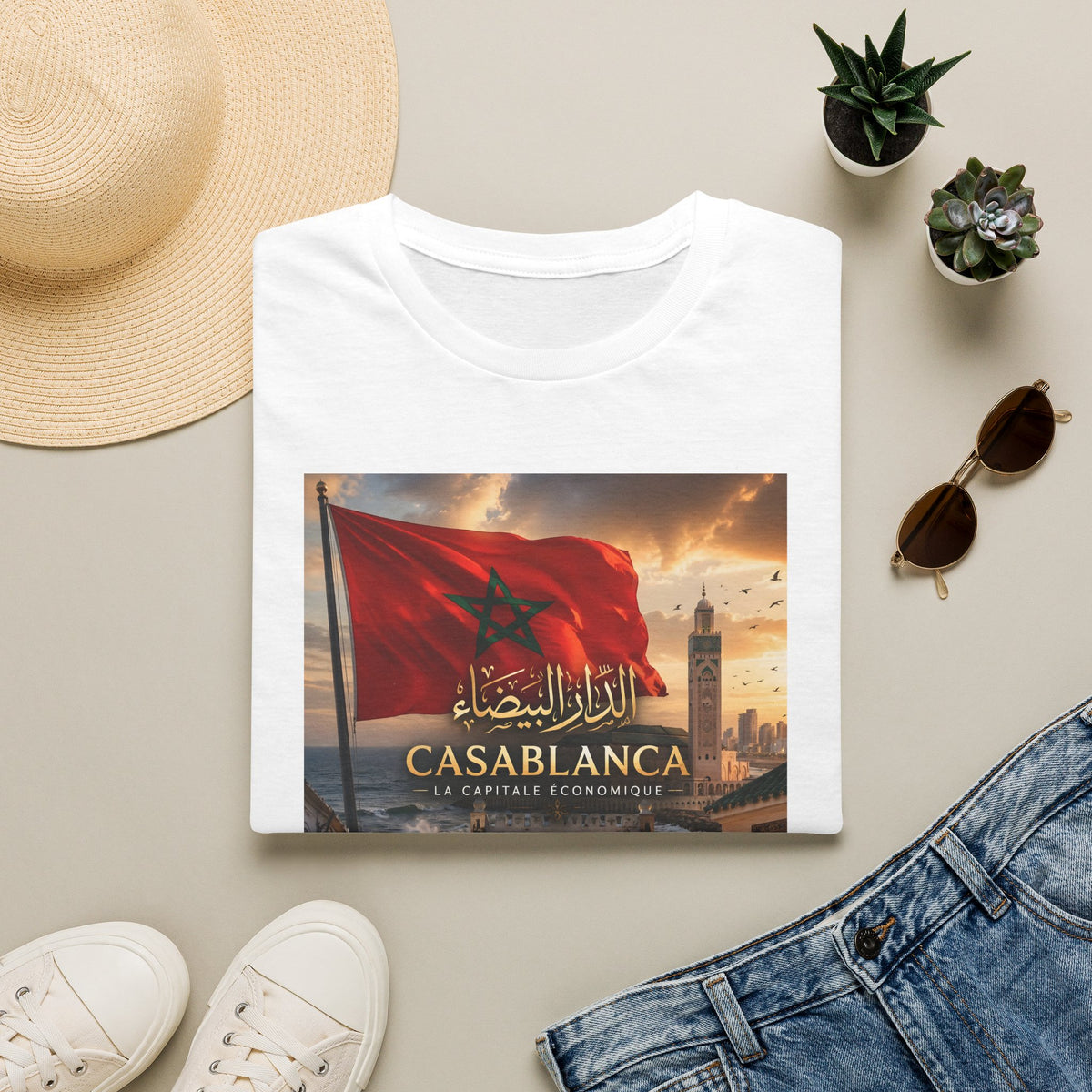 Casablanca Moroccan Flag T‑Shirt — Scenic Cityscape Souvenir Tee - LUMÏA