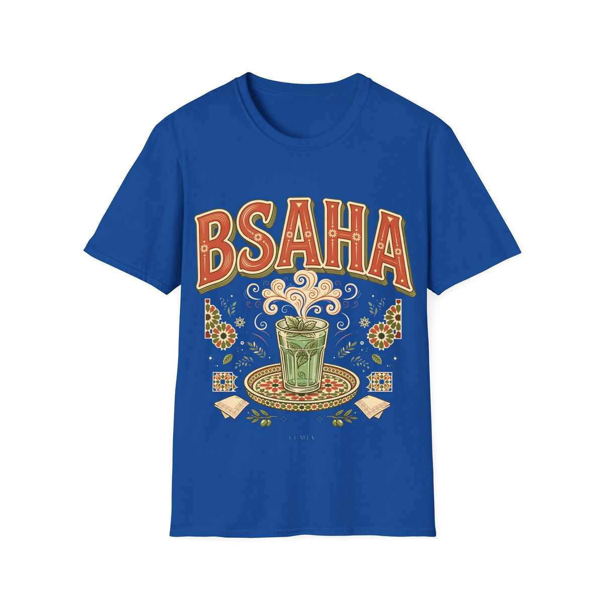 T-Shirt — 'BSAHA' Retro Floral Tee with Matcha Glass Graphic - LUMÏA
