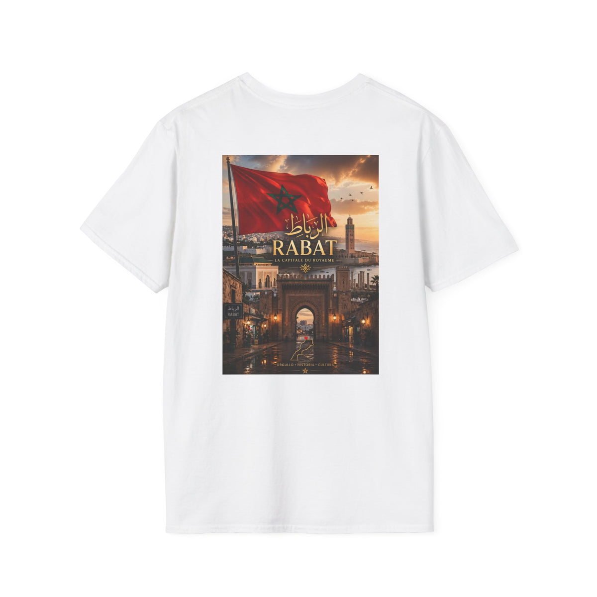 Rabat Cityscape T‑Shirt — Moroccan Flag & Arabic Calligraphy - LUMÏA