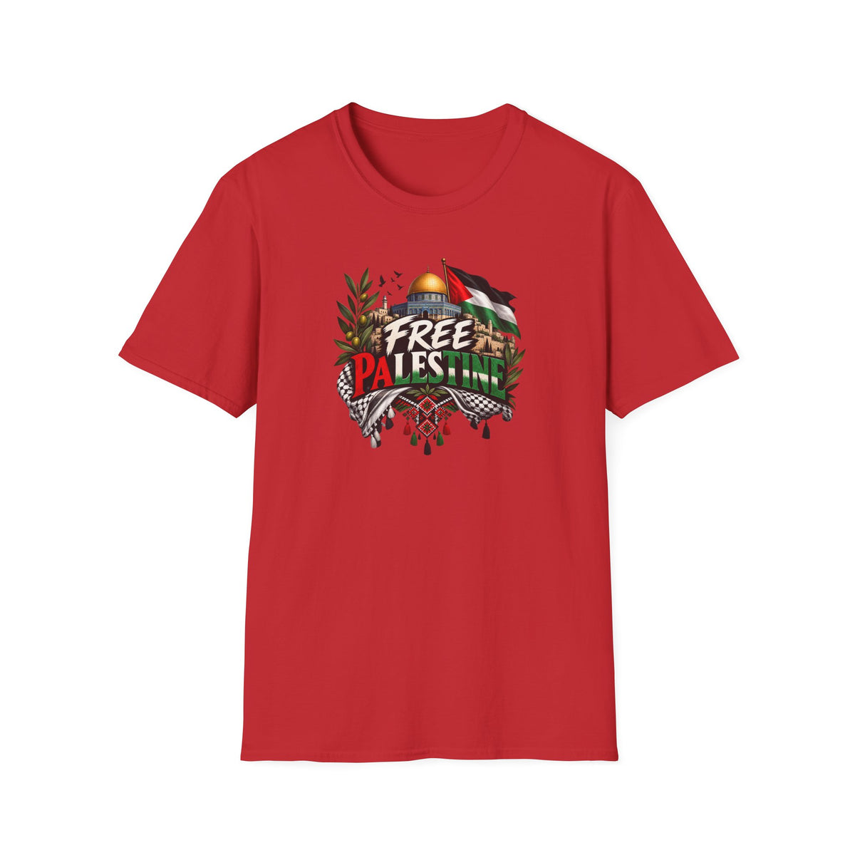 T-shirt Palestine – Motif Dôme du Rocher, branches d’olivier et drapeau - LUMÏA