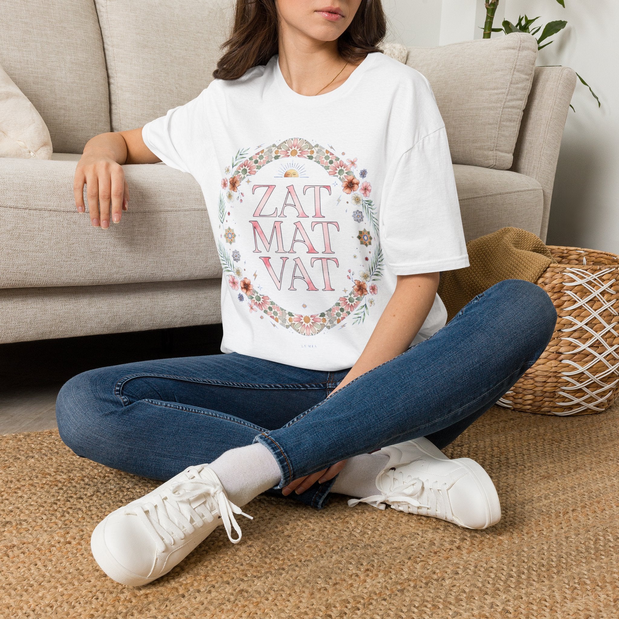 Zat Mat Vat Floral Yoga T‑Shirt — Boho Mindfulness Tee