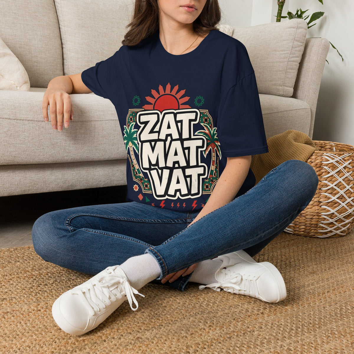 ZAT MAT VAT Graphic T-Shirt — Retro Sun & Palm Beach Vibe Tee - LUMÏA