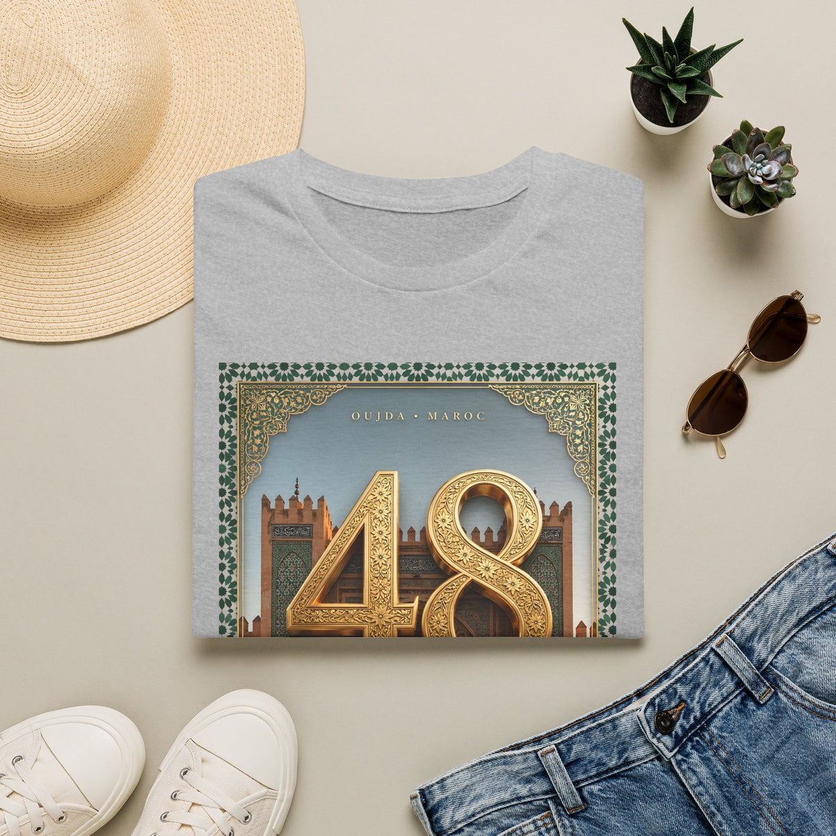 48 Oujda Souvenir T-Shirt — Vintage Moroccan Cityscape Tee - LUMÏA