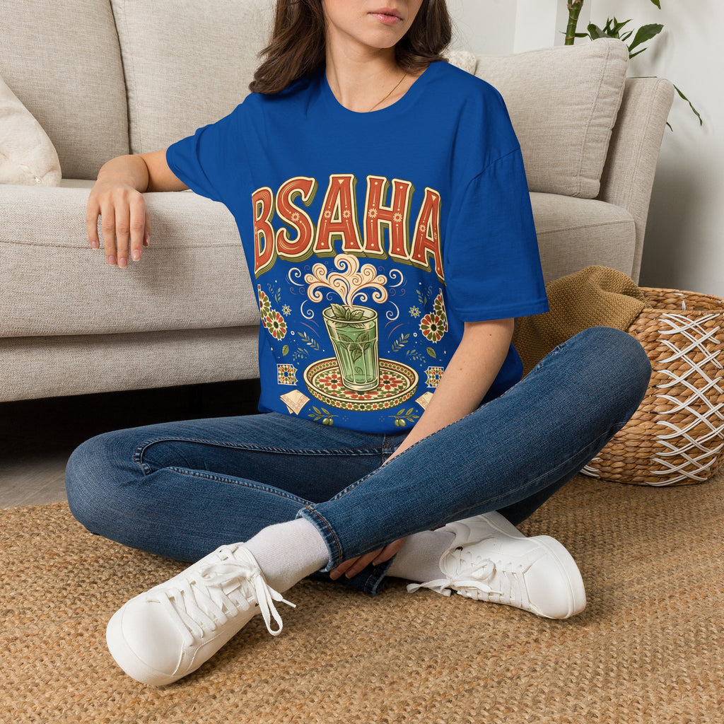 T-Shirt — 'BSAHA' Retro Floral Tee with Matcha Glass Graphic - LUMÏA
