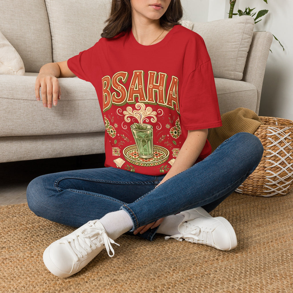 T-Shirt — 'BSAHA' Retro Floral Tee with Matcha Glass Graphic - LUMÏA