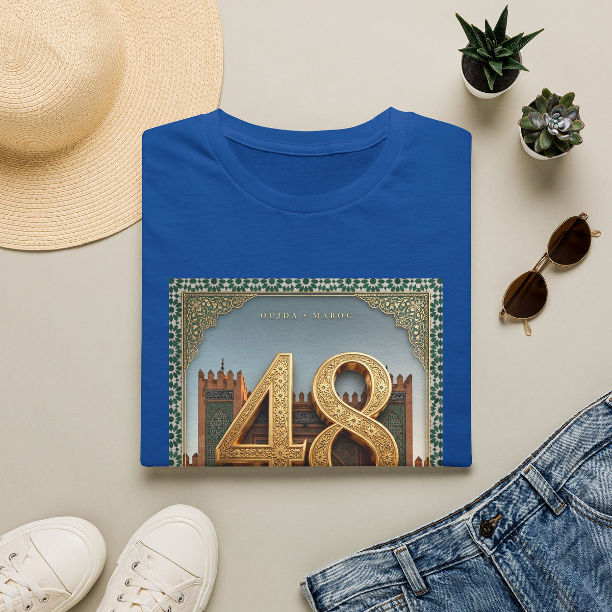 48 Oujda Arch Gold T-Shirt — Moroccan City Souvenir Graphic Tee - LUMÏA