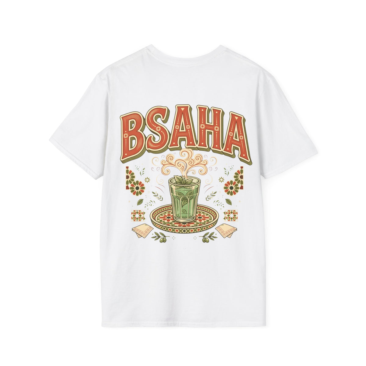 T-Shirt — 'BSAHA' Retro Floral Tee with Matcha Glass Graphic - LUMÏA