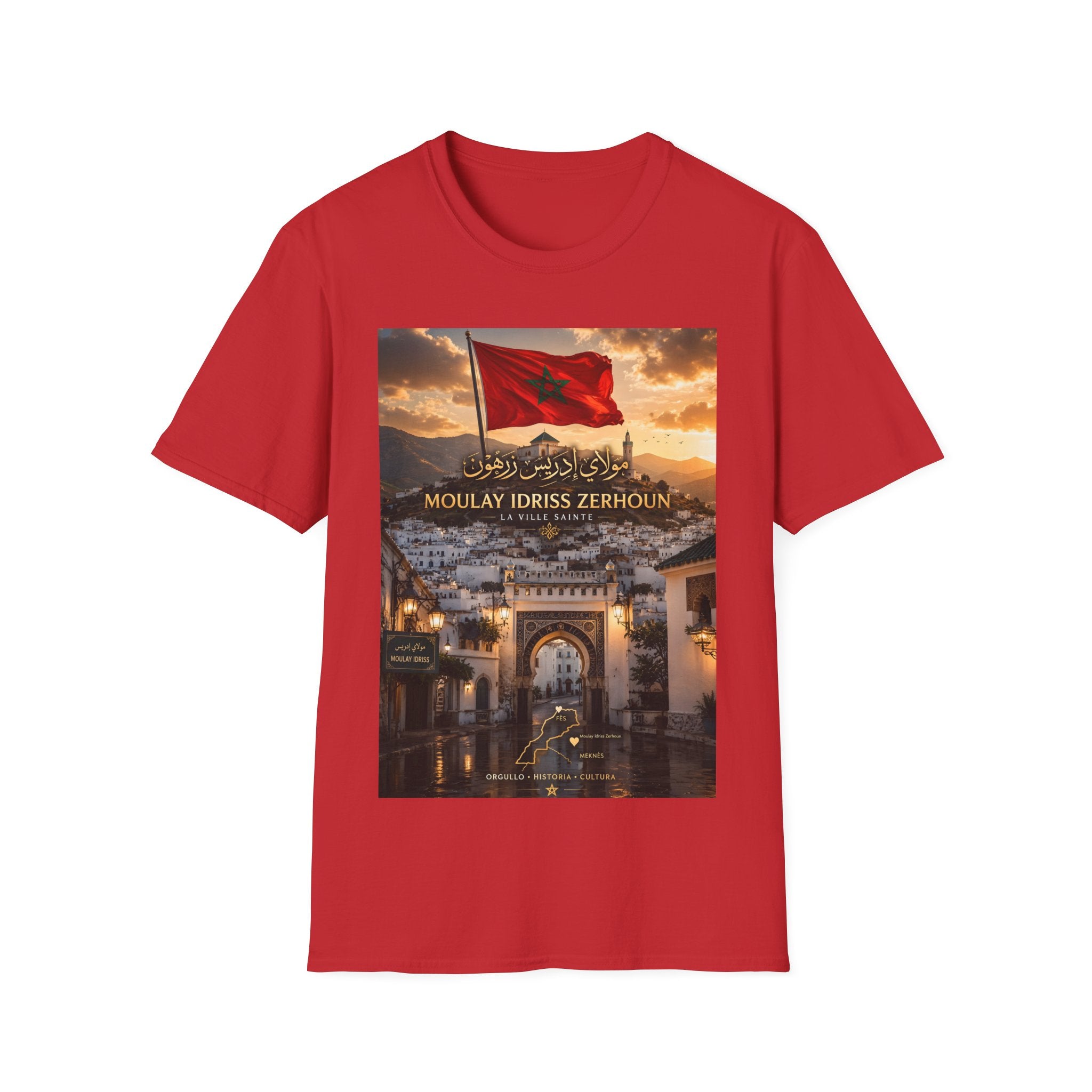 Moulay Idriss Zerhoun Morocco Flag T‑Shirt – Scenic Cityscape Tee