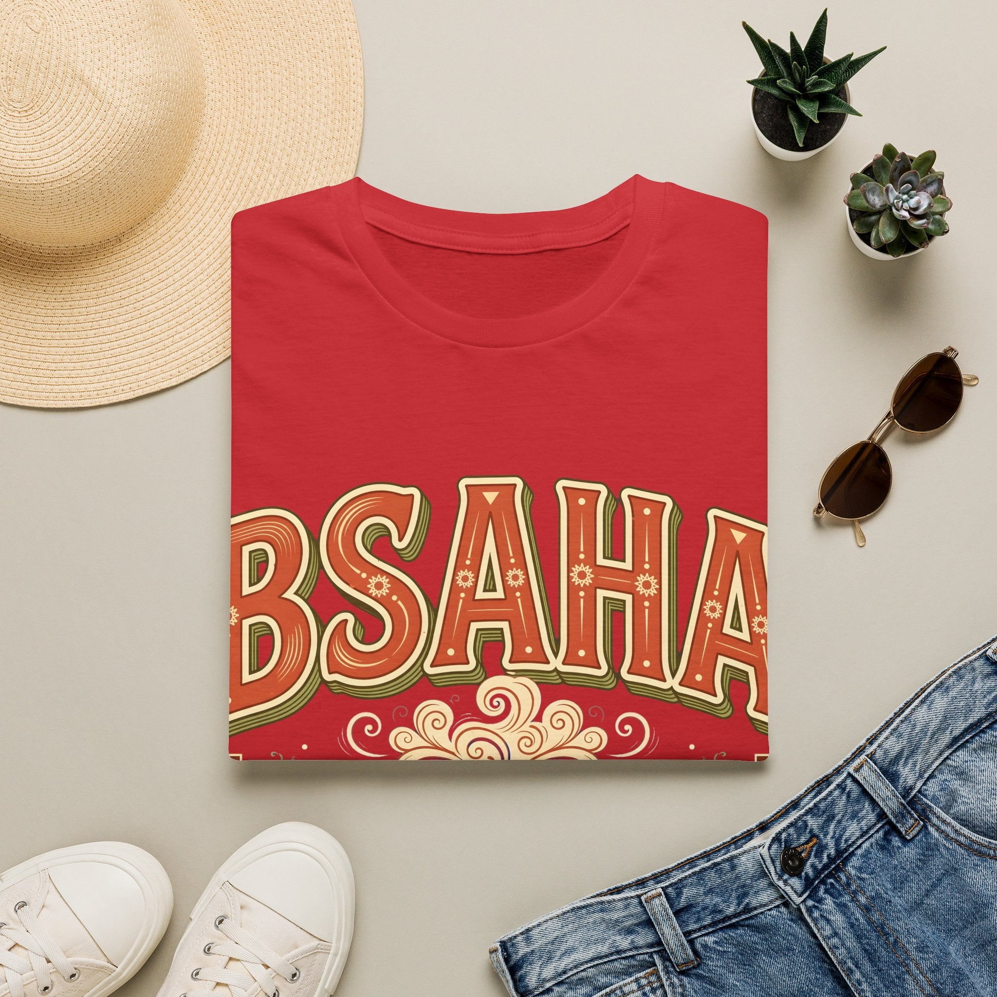 T-Shirt — 'BSAHA' Retro Floral Tee with Matcha Glass Graphic - LUMÏA
