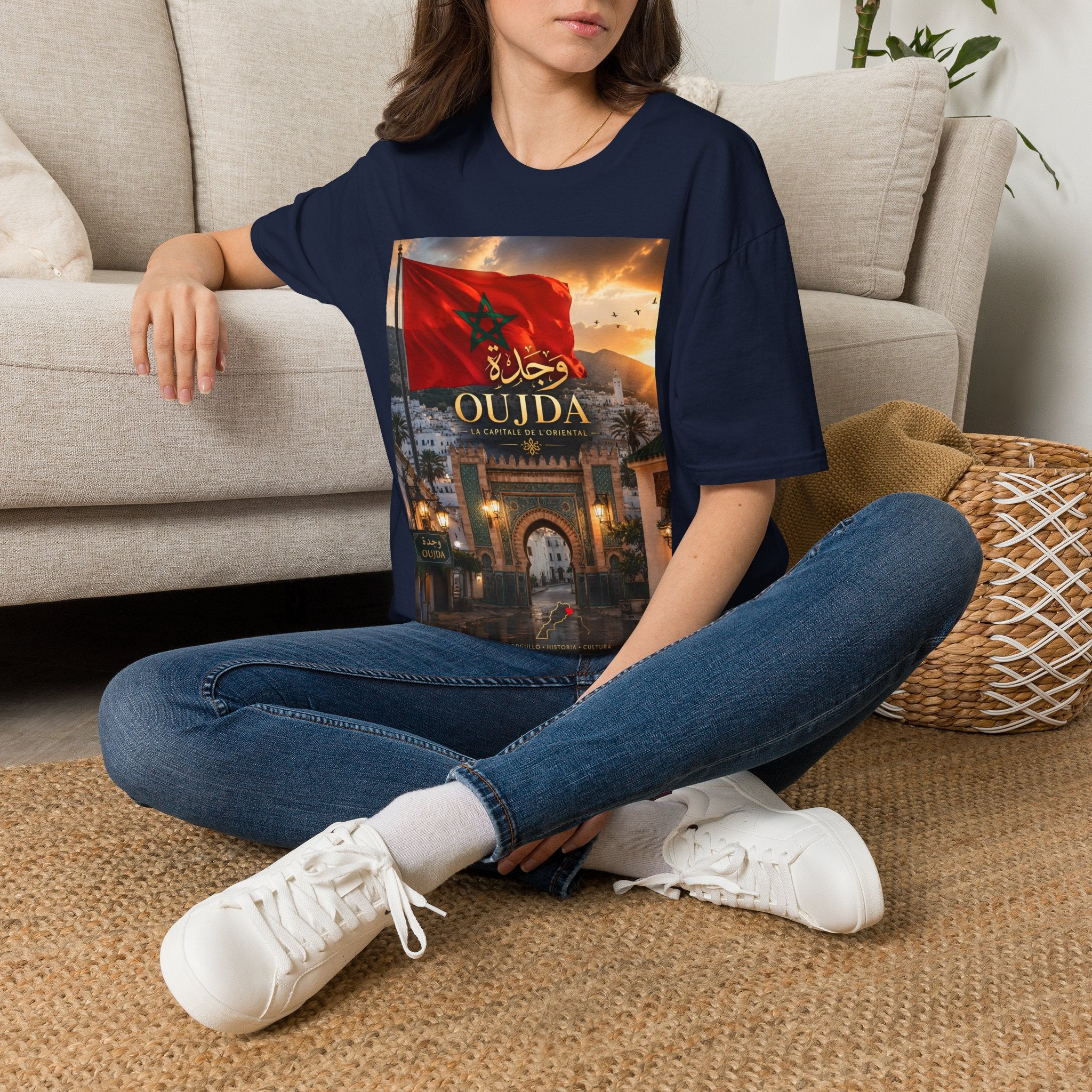 Oujda Flag T-Shirt — Moroccan City Pride Tee with Arabic Script
