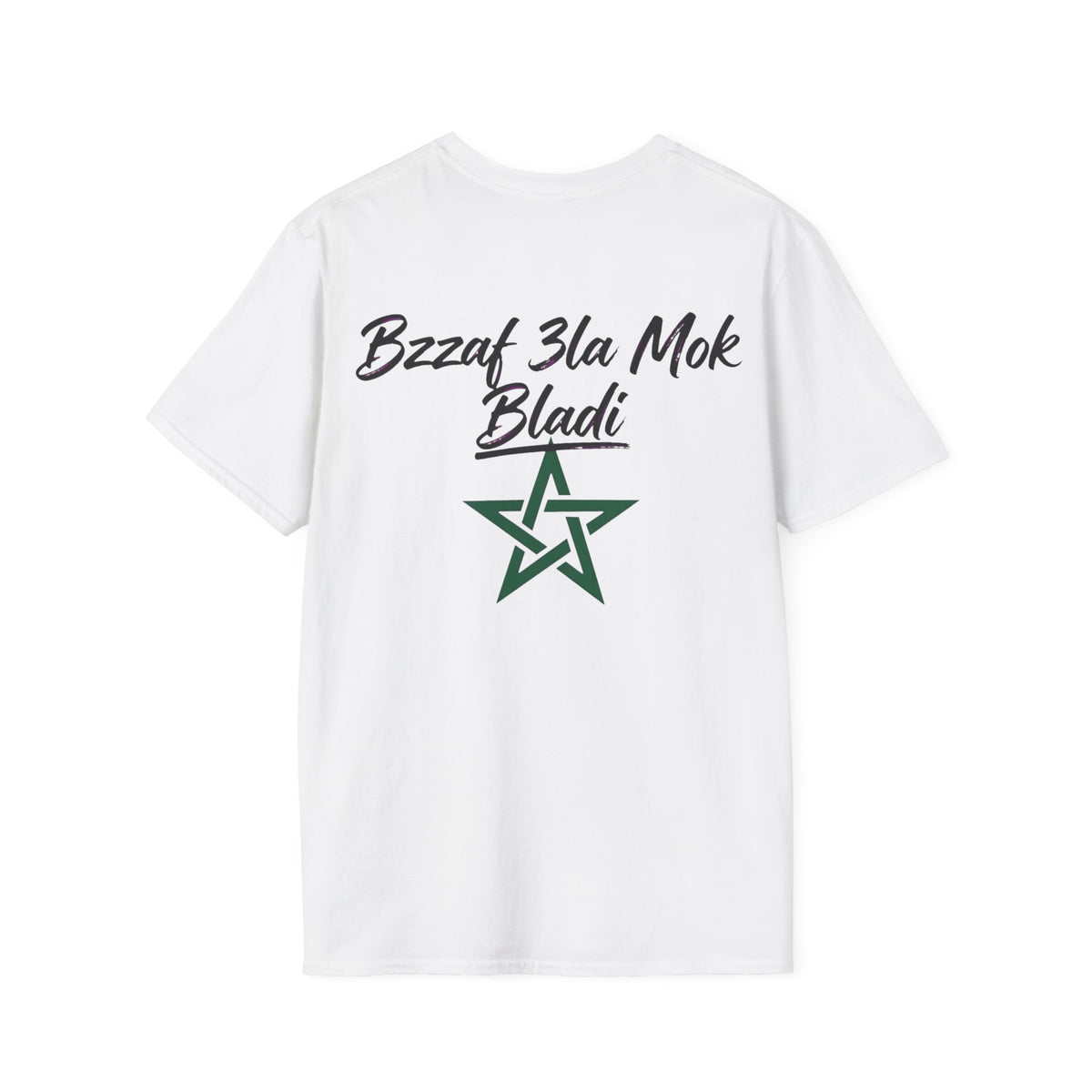 Moroccan Pride T-Shirt — 'N'moutou Bel 3in, T'moutou Bel Ghira' with Star Back - LUMÏA