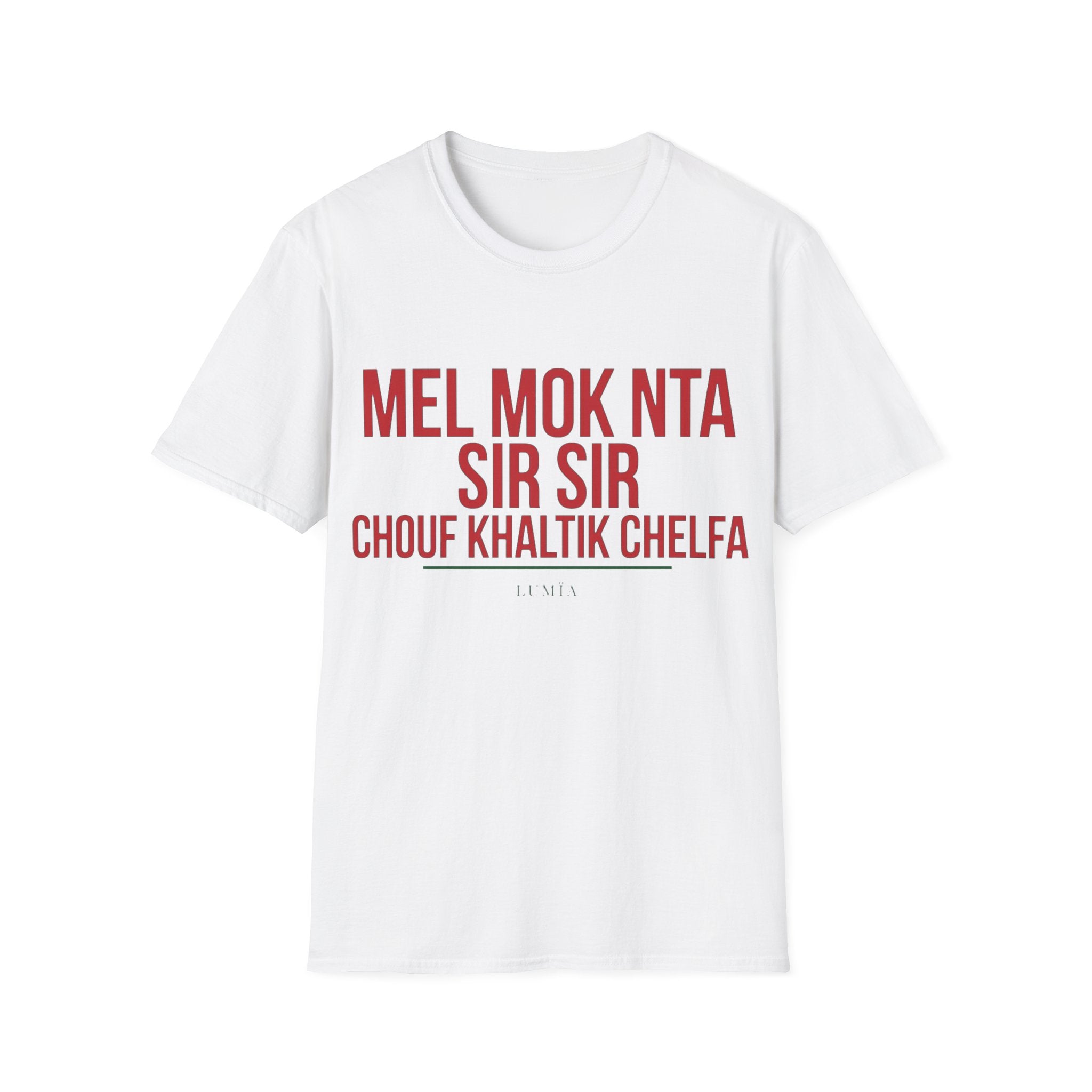 Graphic T-Shirt — Bold Red Text "MEL MOK NTA SIR SIR" Casual Tee