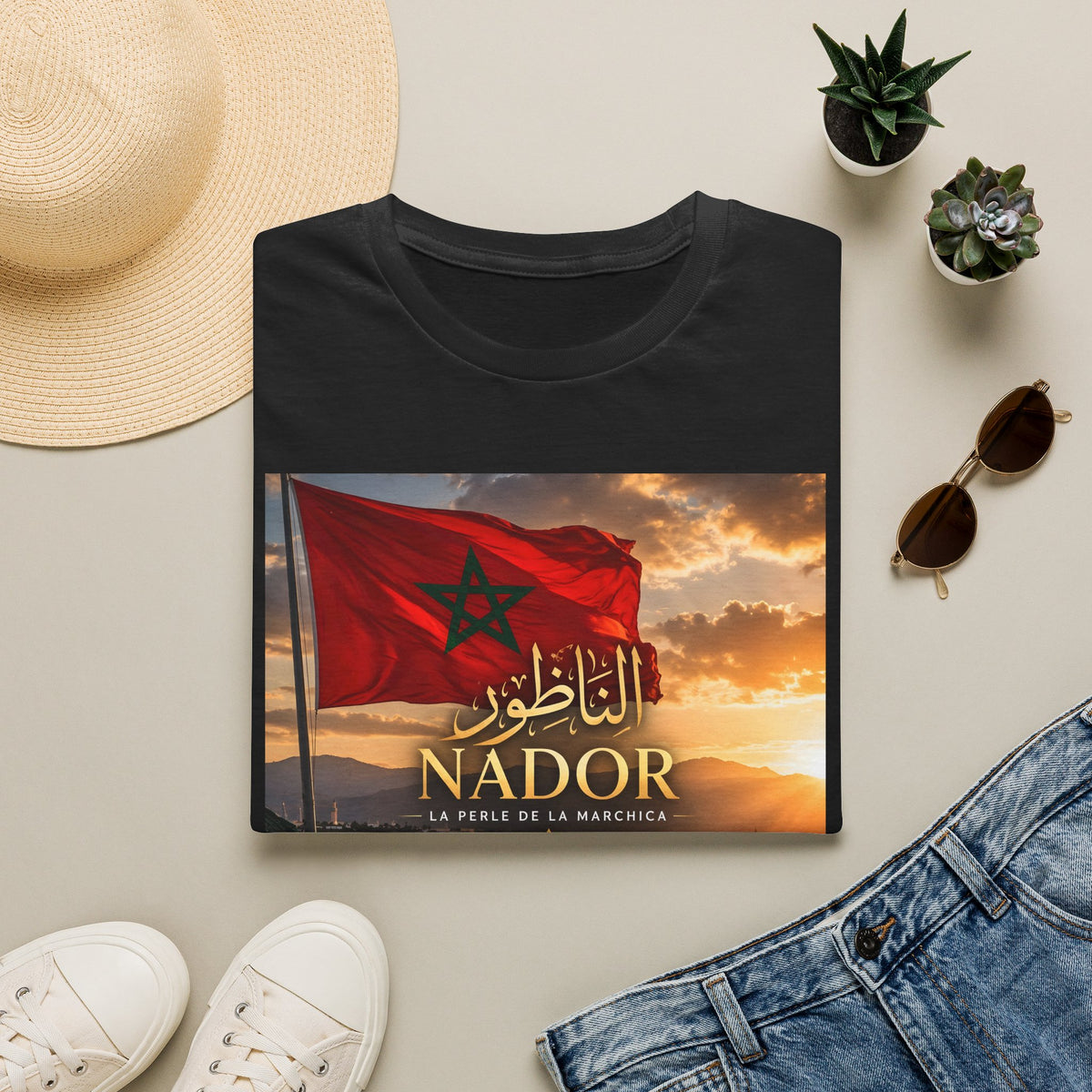 Nador Morocco Flag Sunset T-Shirt — La Perle de la Marchica Souvenir - LUMÏA