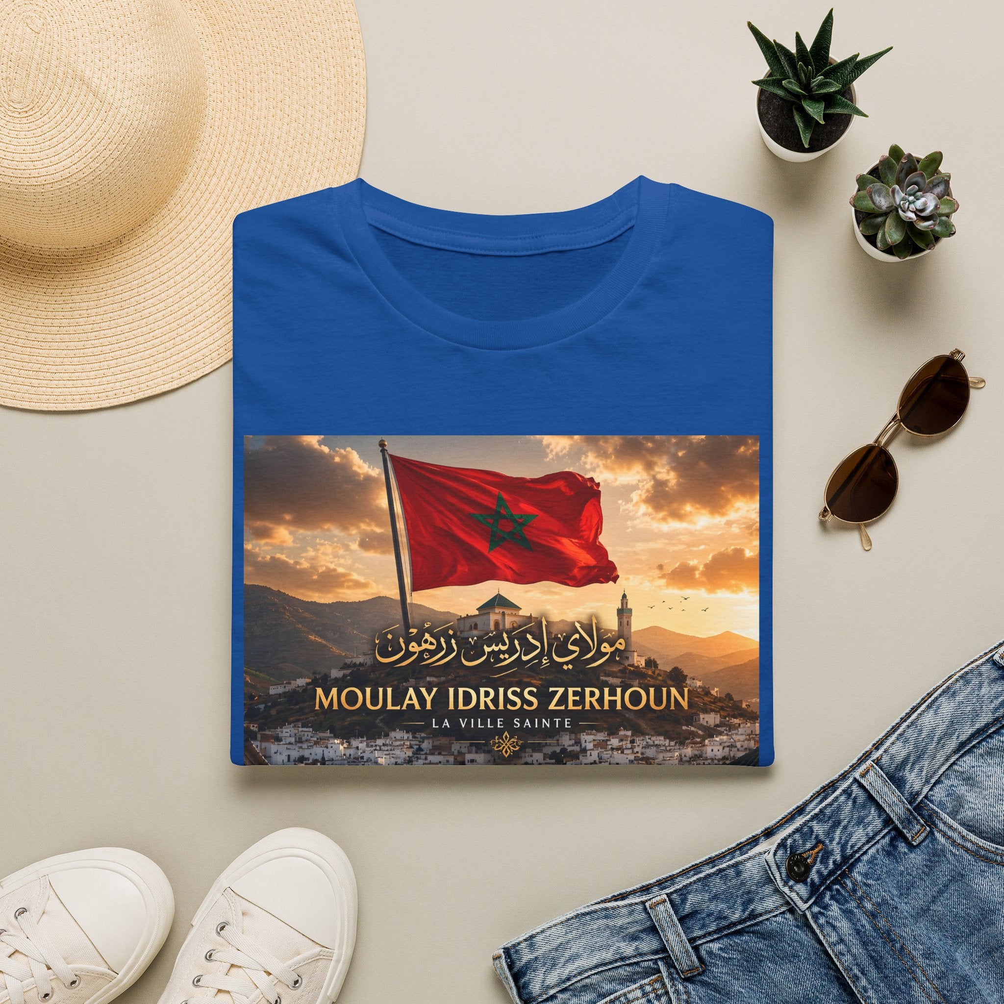 Moulay Idriss Zerhoun Morocco Flag T‑Shirt – Scenic Cityscape Tee - LUMÏA