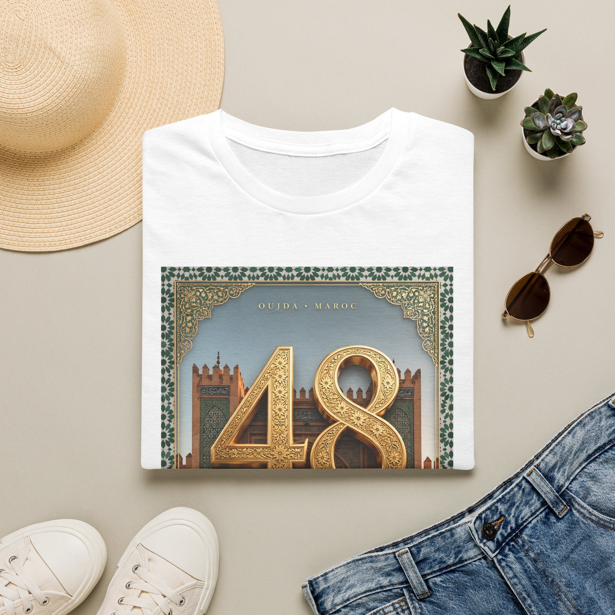 48 Oujda Souvenir T-Shirt — Vintage Moroccan Cityscape Tee - LUMÏA