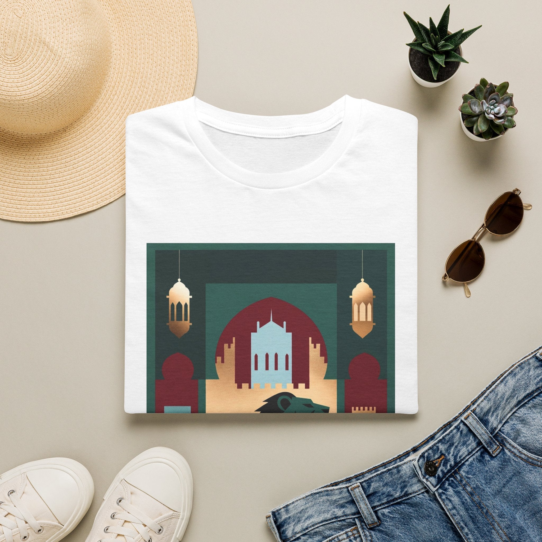 Morocco Travel Poster T-Shirt — Vintage Marrakech Lion Rampant Design