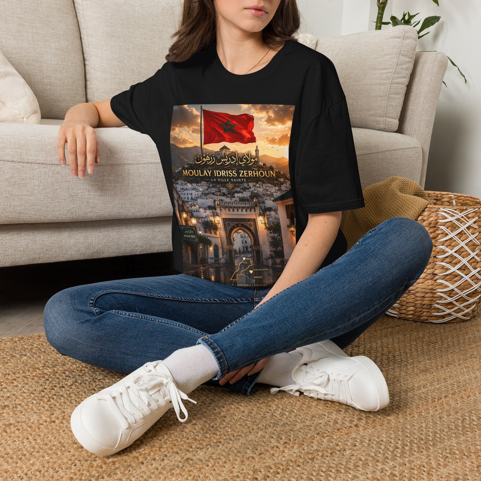 Moulay Idriss Zerhoun Morocco Flag T‑Shirt – Scenic Cityscape Tee