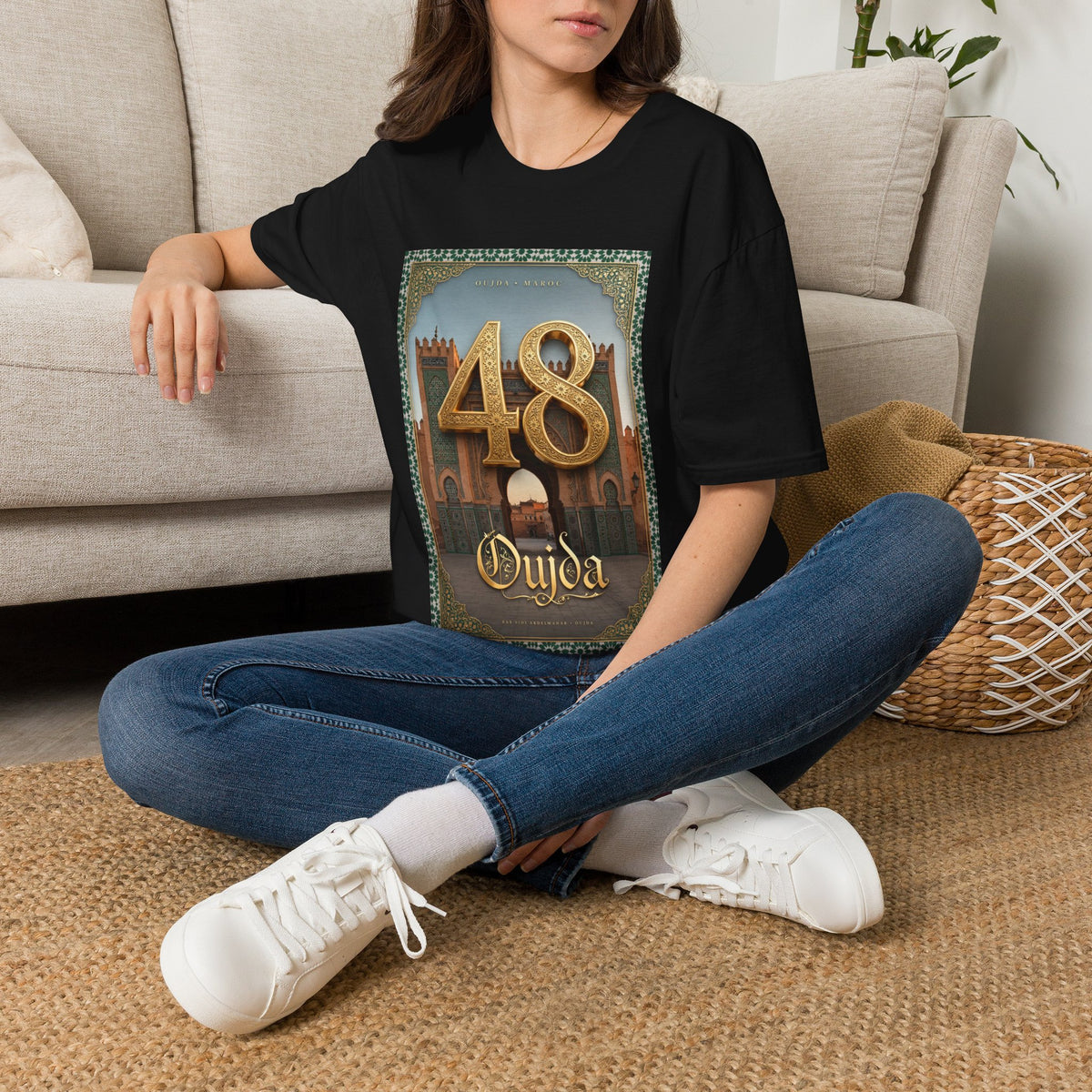 48 Oujda Arch Gold T-Shirt — Moroccan City Souvenir Graphic Tee - LUMÏA