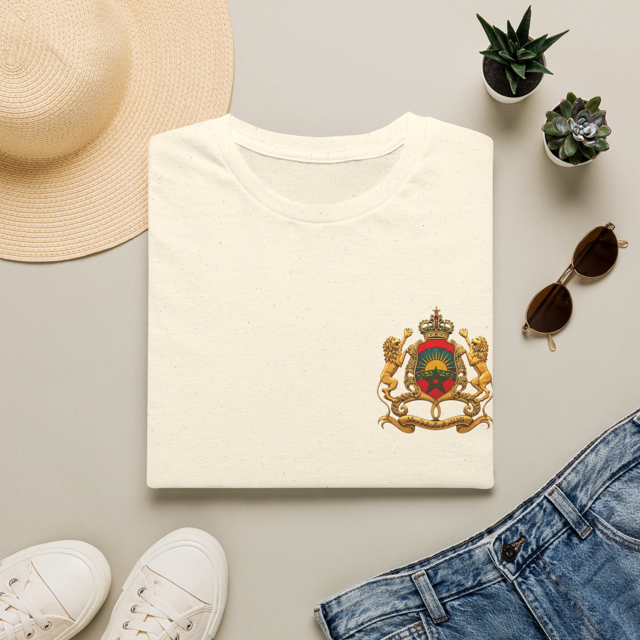 Moroccan Coat of Arms Chest T‑Shirt — Vintage Morocco Crest Tee - LUMÏA