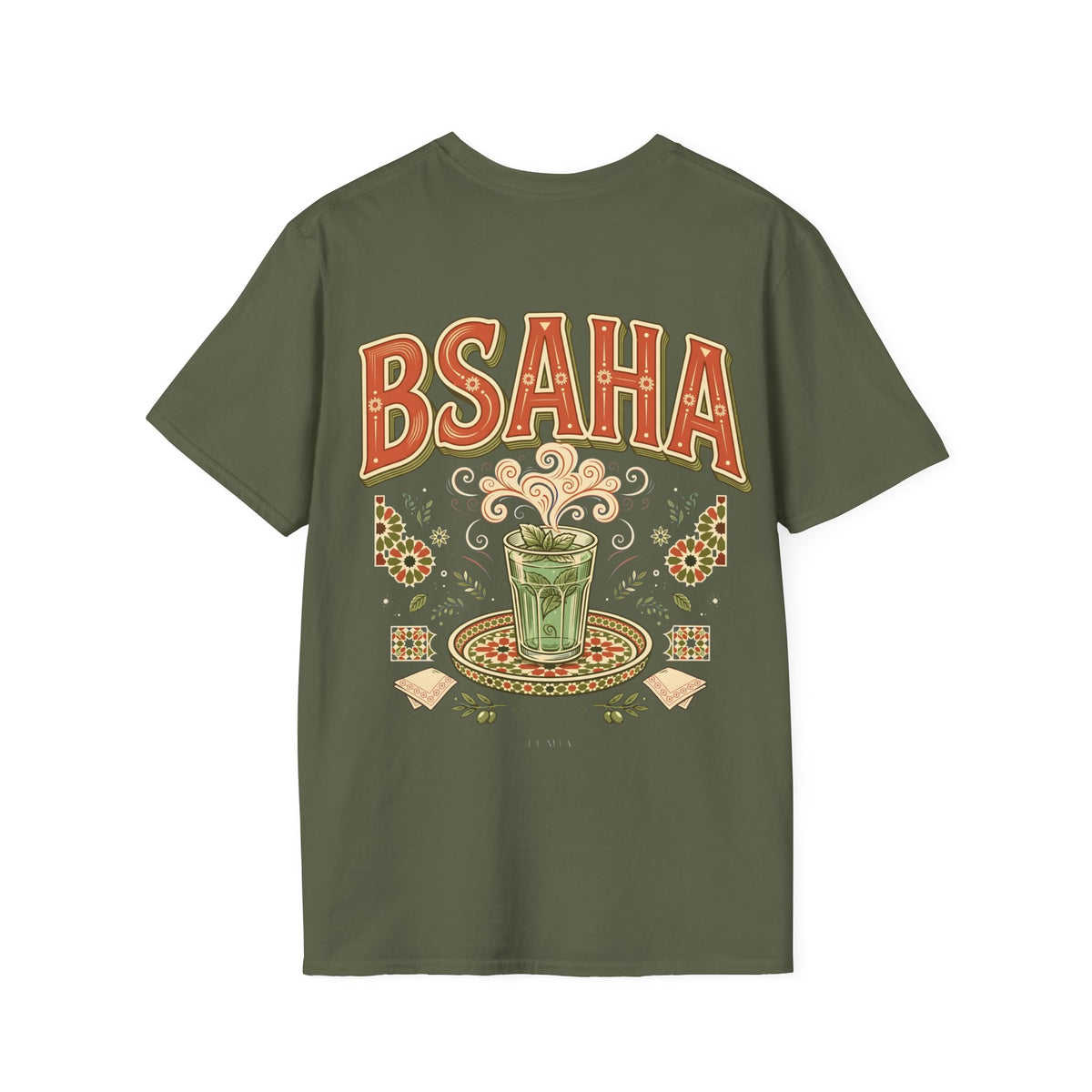 T-Shirt — 'BSAHA' Retro Floral Tee with Matcha Glass Graphic - LUMÏA