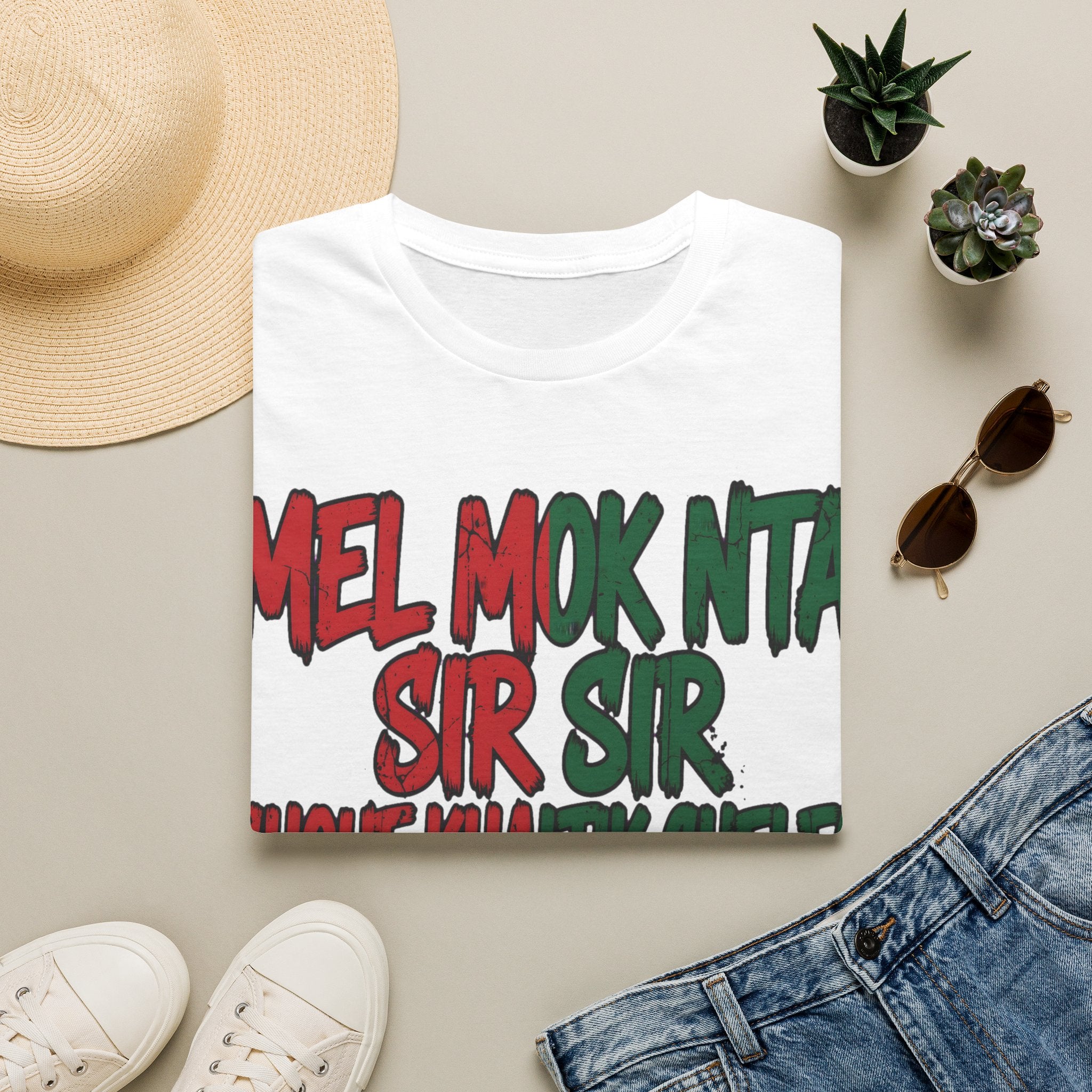 Mel Mok Nta Sir Sir Graphic Tee – Bold Red & Green Statement T-Shirt