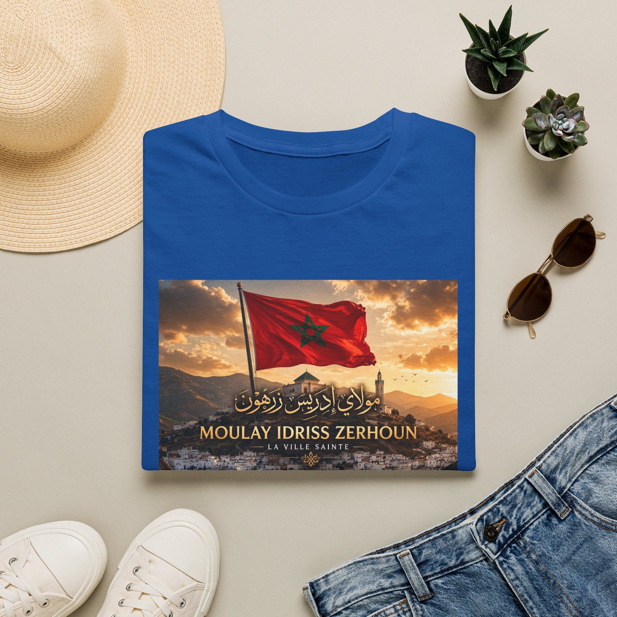 Moulay Idriss Zerhoun Morocco Flag T‑Shirt — Scenic Sunset Cityscape Tee - LUMÏA