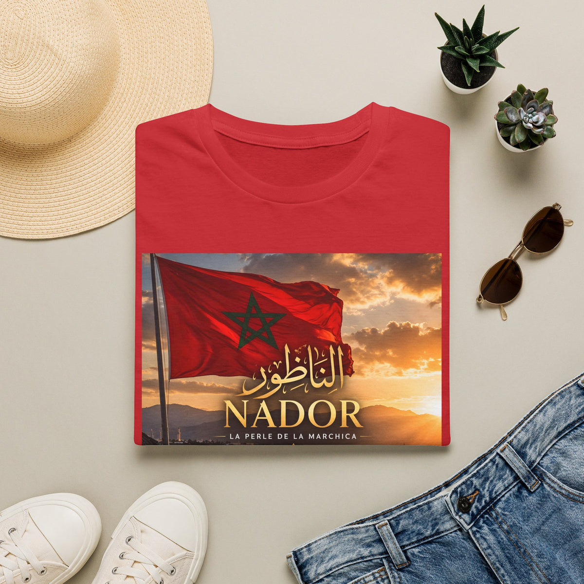Nador Morocco Flag Sunset T-Shirt — La Perle de la Marchica Souvenir - LUMÏA