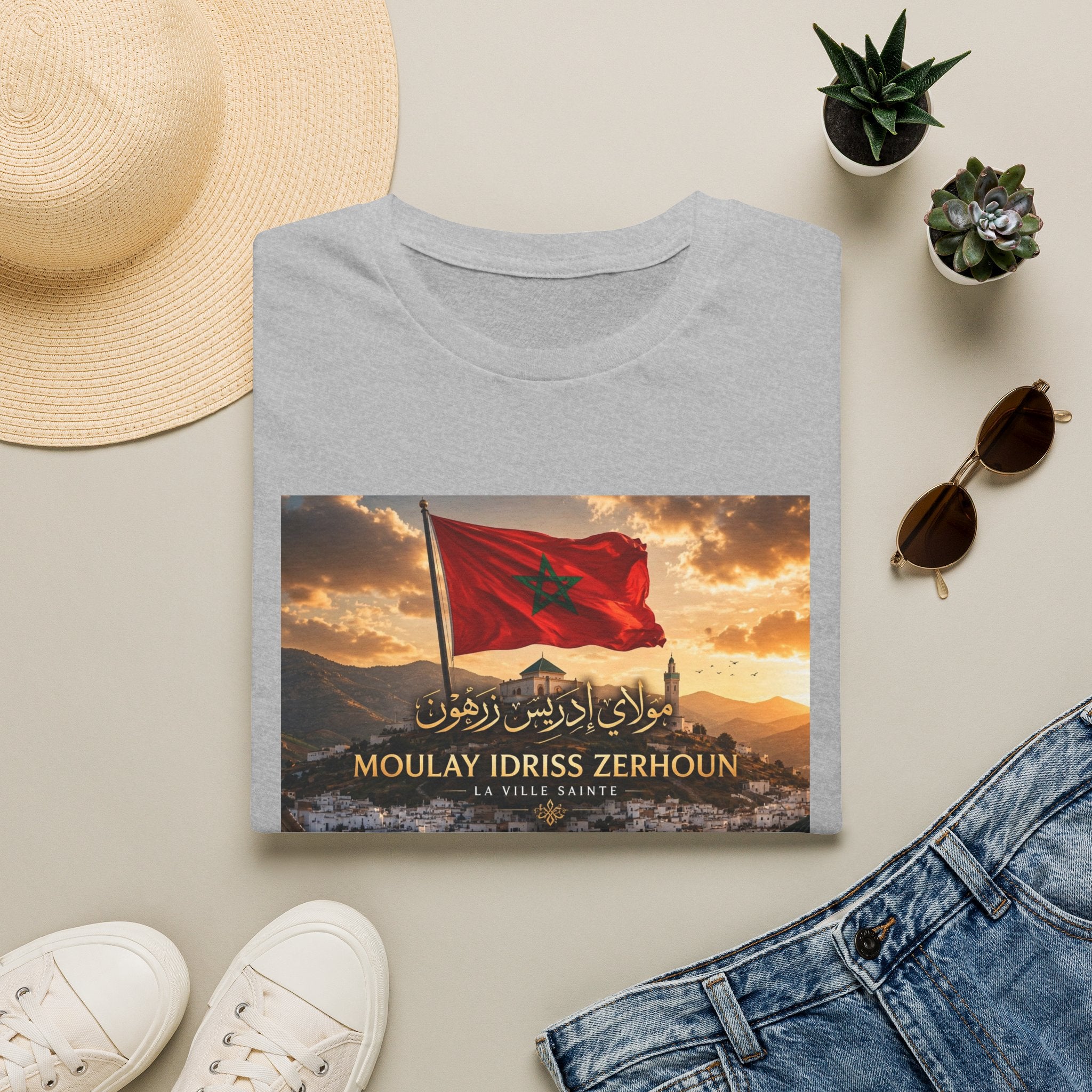 Moulay Idriss Zerhoun Morocco Flag T‑Shirt — Scenic Sunset Cityscape Tee - LUMÏA
