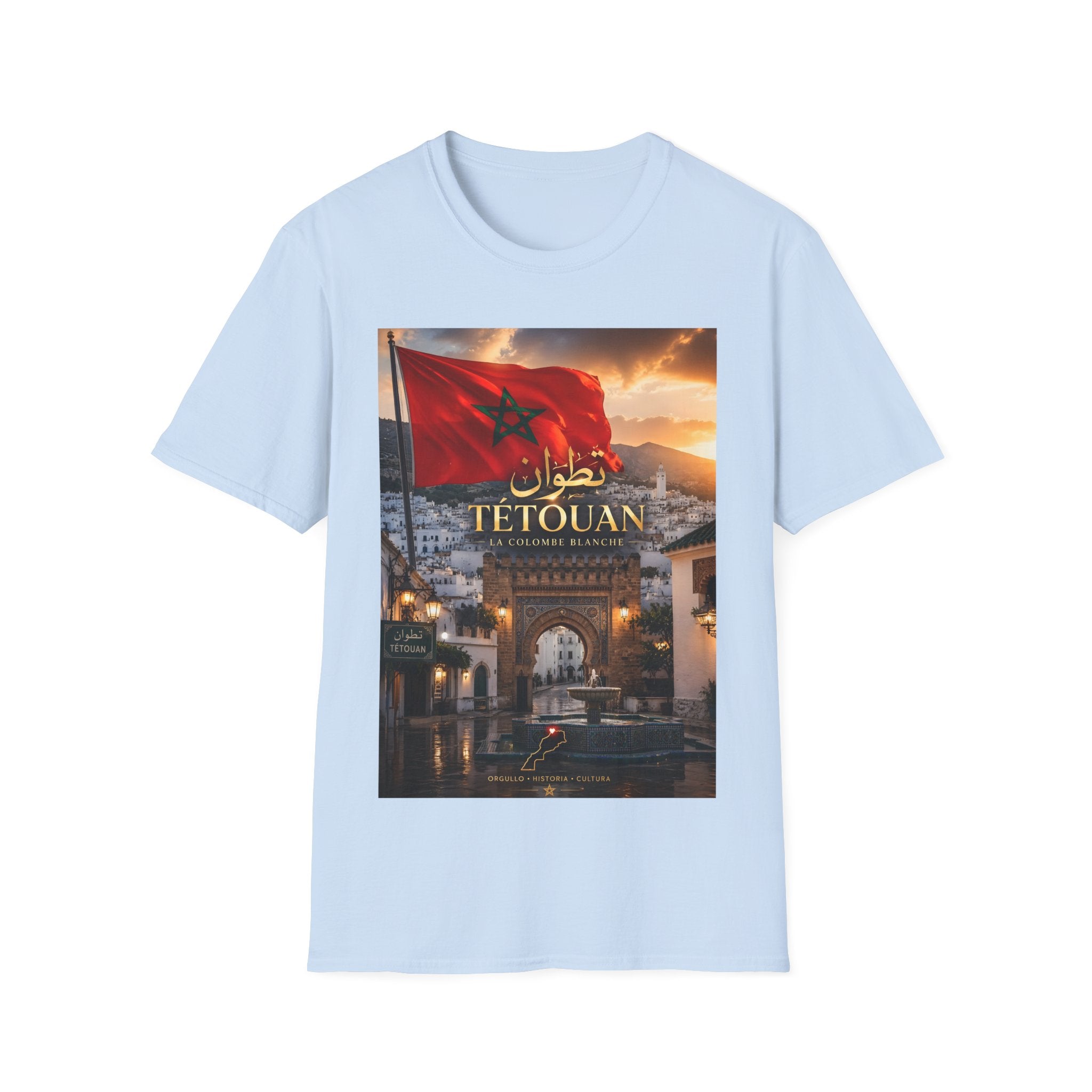 Tétouan Morocco Flag T-Shirt – Sunset Cityscape Tee with Arabic Script