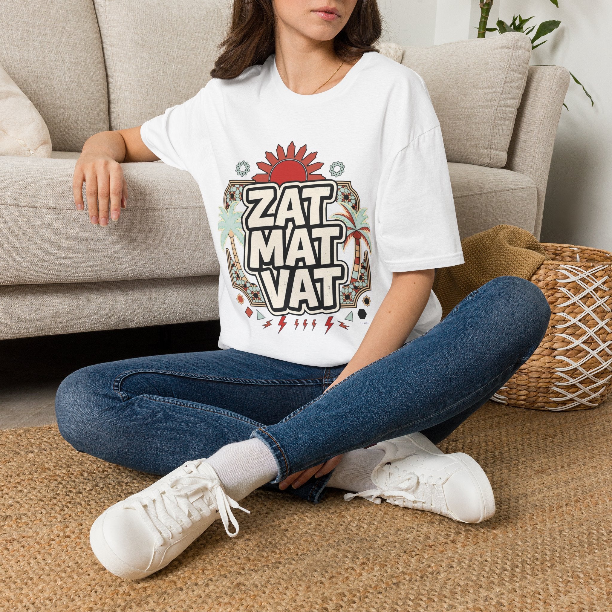 ZAT MAT VAT Graphic T-Shirt — Retro Sun & Palm Beach Vibe Tee