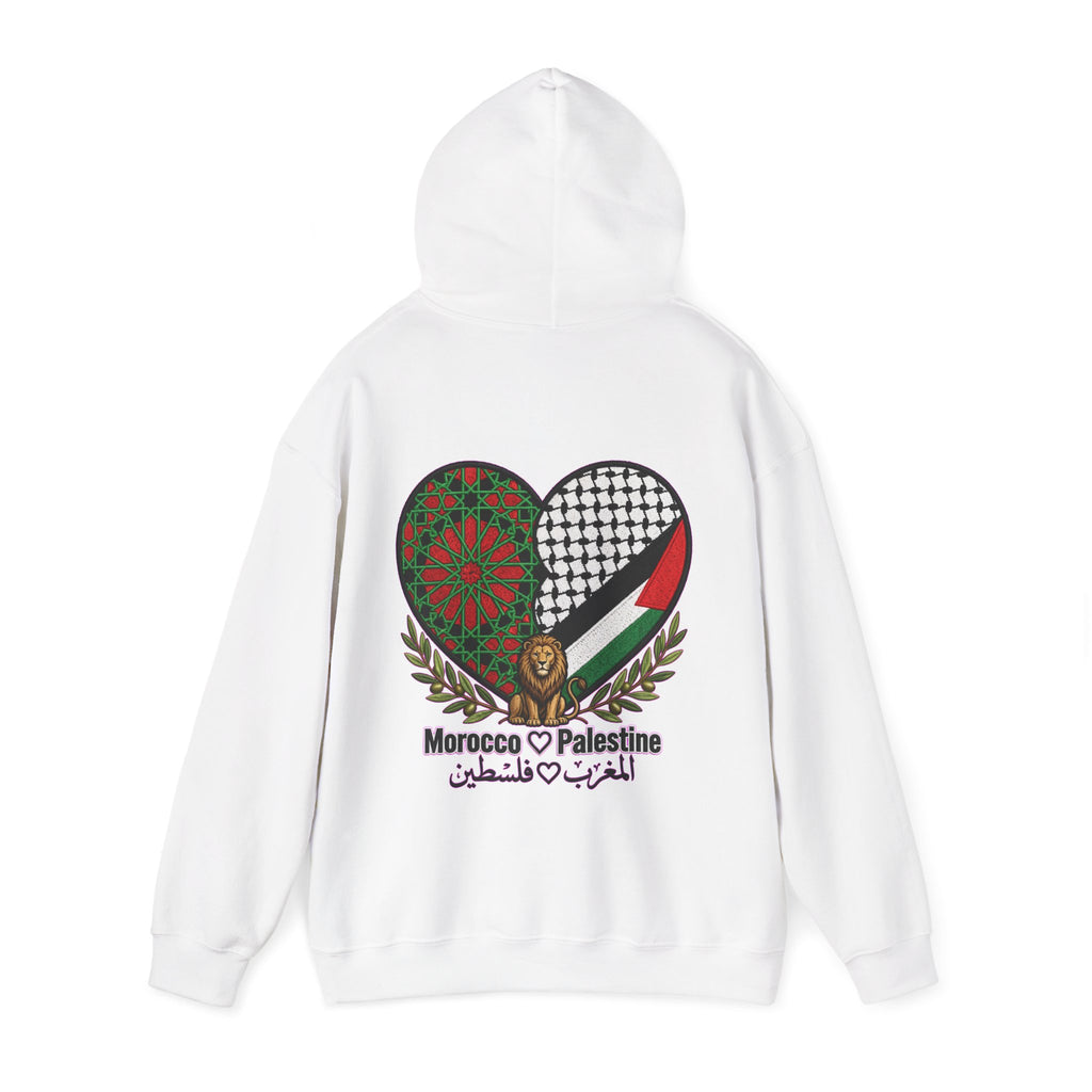 Hoodie — Morocco Palestine Heart Flag Design (Arabic & English) - LUMÏA