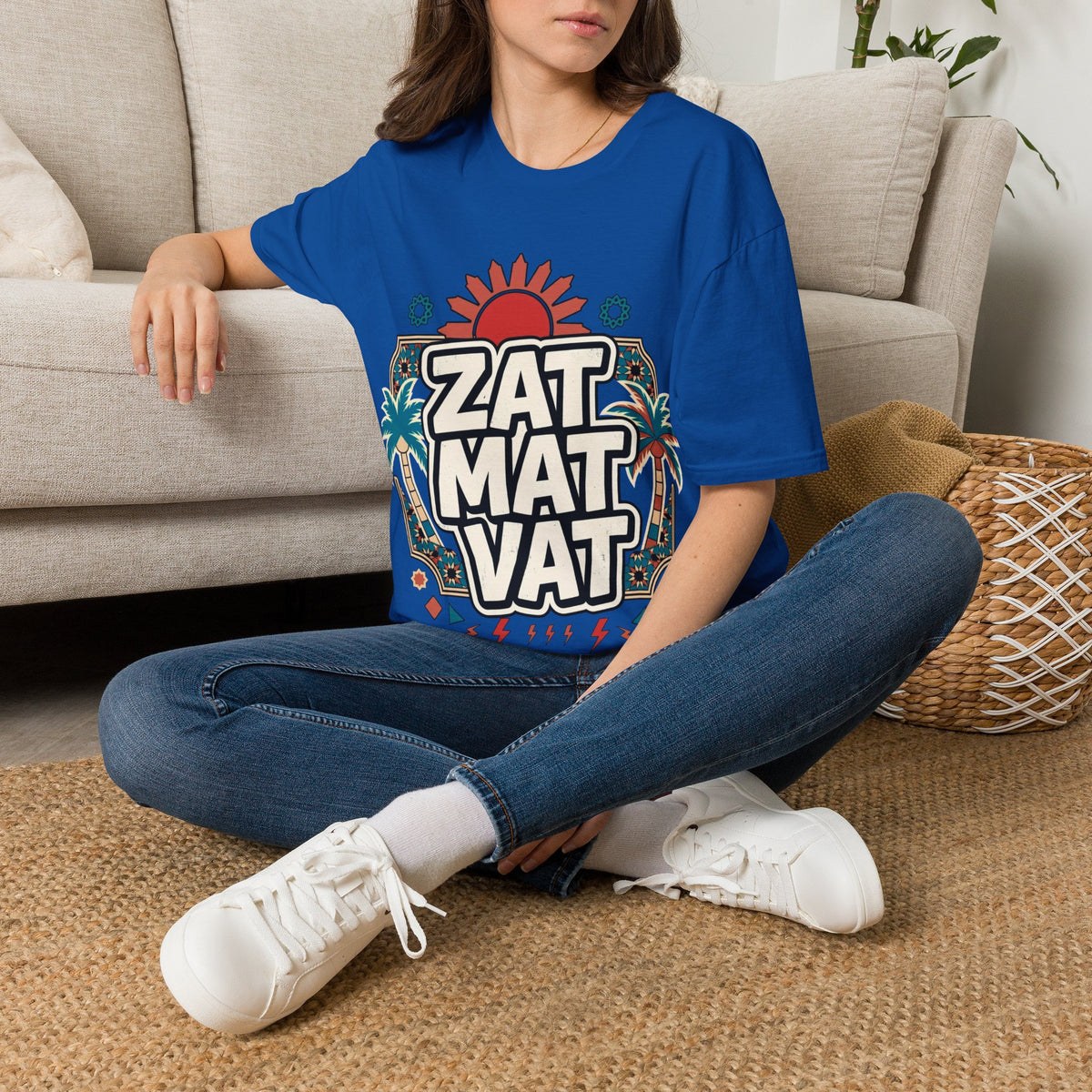 ZAT MAT VAT Graphic T-Shirt — Retro Sun & Palm Beach Vibe Tee - LUMÏA