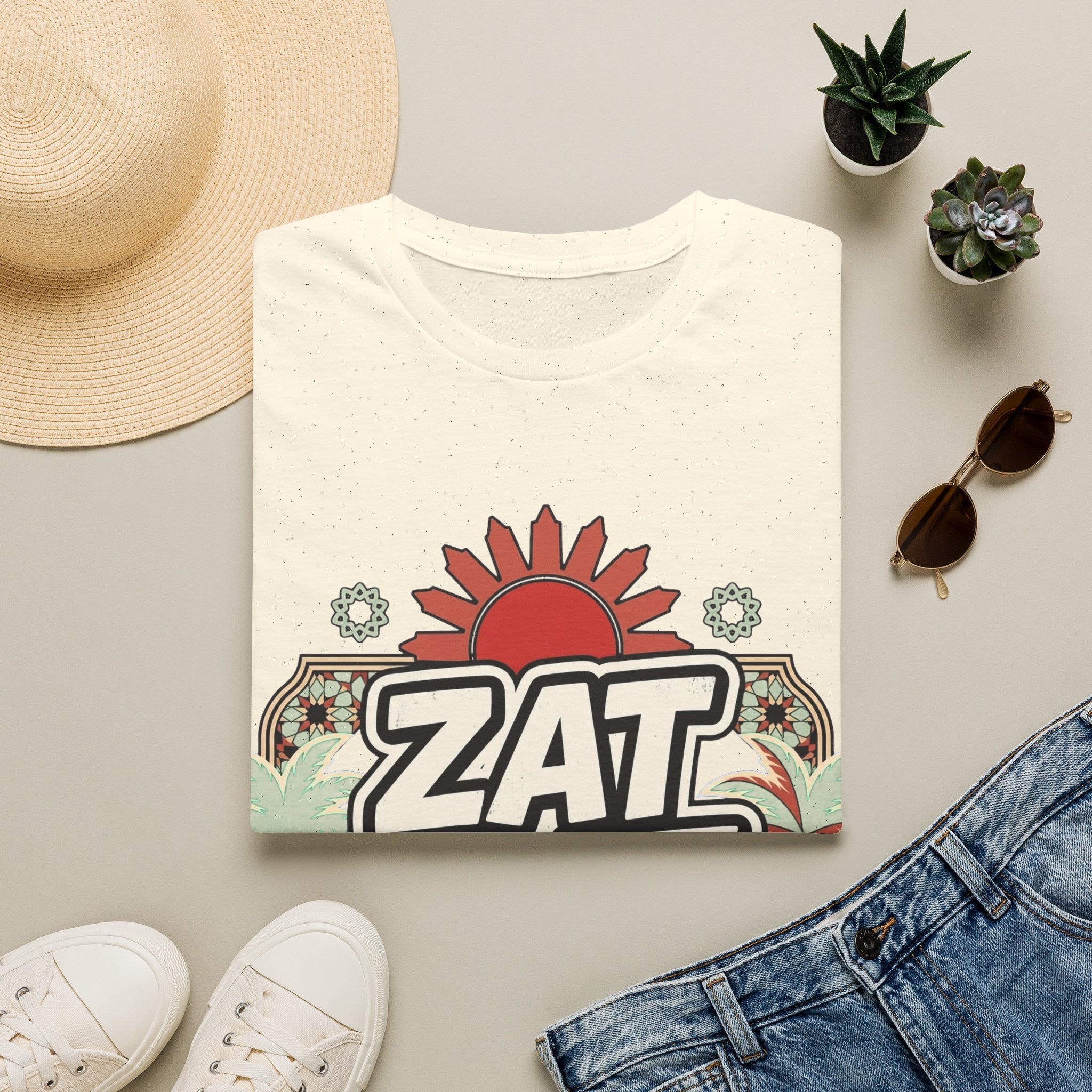 ZAT MAT VAT Graphic T-Shirt — Retro Sun & Palm Beach Vibe Tee - LUMÏA