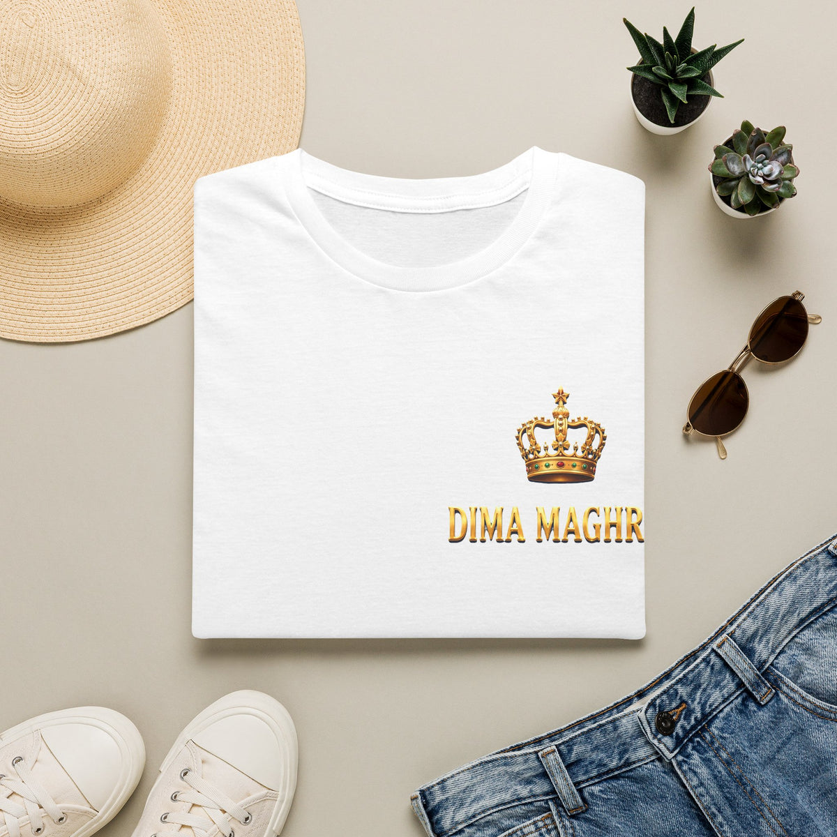 Crown Name T‑Shirt — "Dima Maghre" Embroidered Royal Chest Tee - LUMÏA